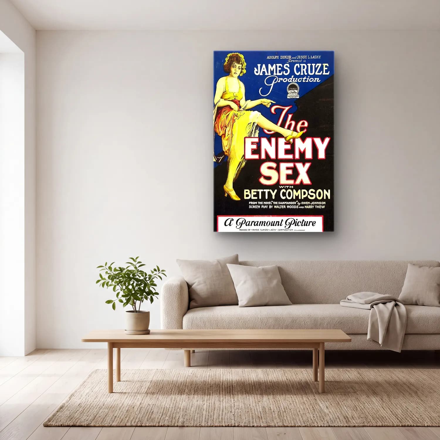 Vintage Poster Mitolojik Sahne No. 12 cam tablo — açık renk salonda