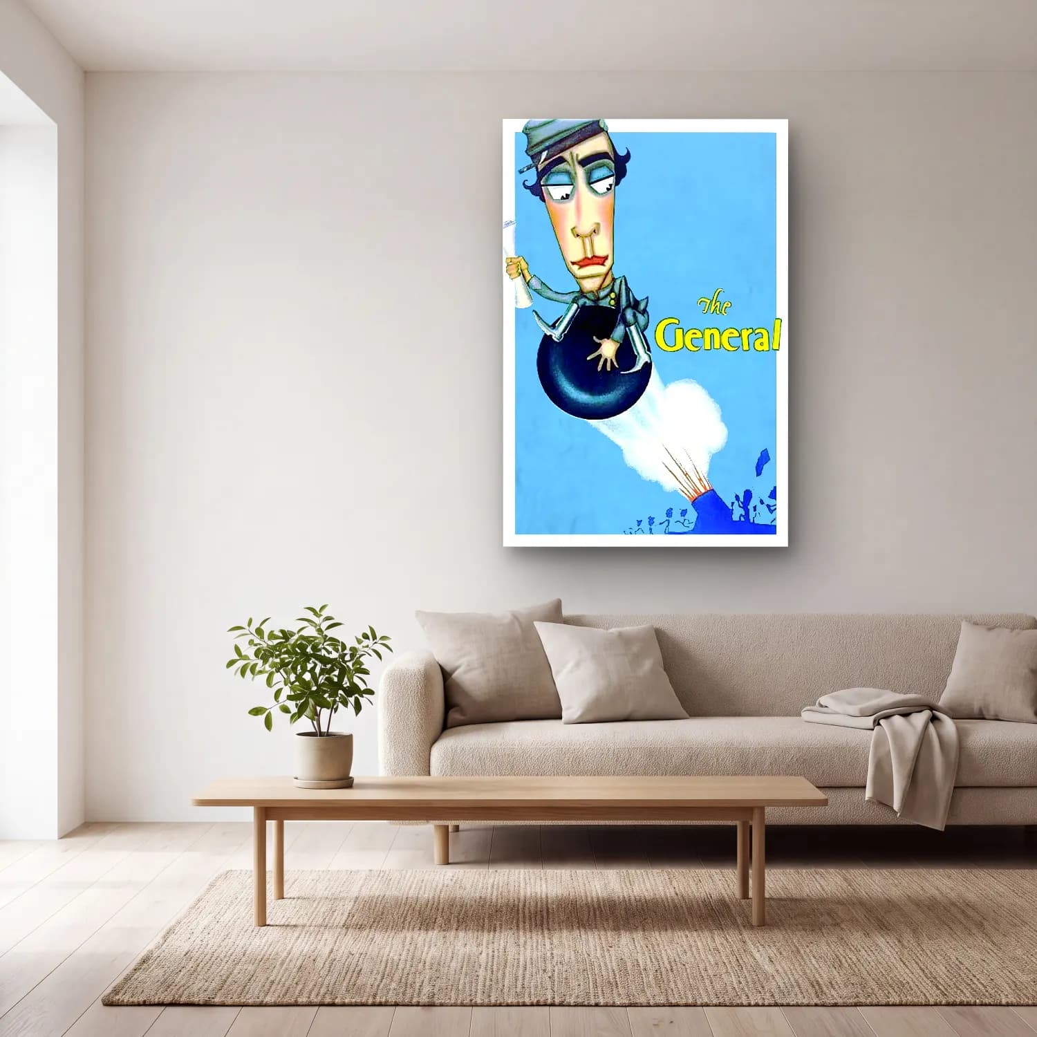 Vintage Poster Astronot – Mavi Tonlar cam tablo — açık renk salonda