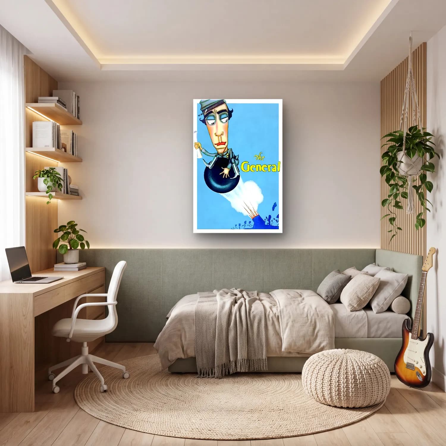Vintage Poster Astronot – Mavi Tonlar cam tablo — genç odasında