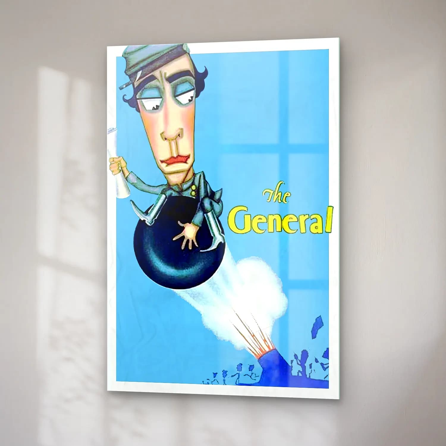 Vintage Poster Astronot – Mavi Tonlar cam tablo — sağ açıdan görünüm