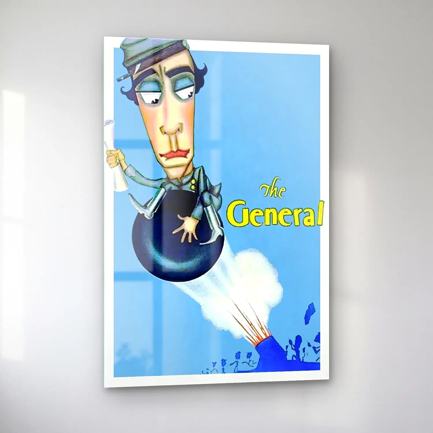 Vintage Poster Astronot – Mavi Tonlar cam tablo — sol açıdan görünüm