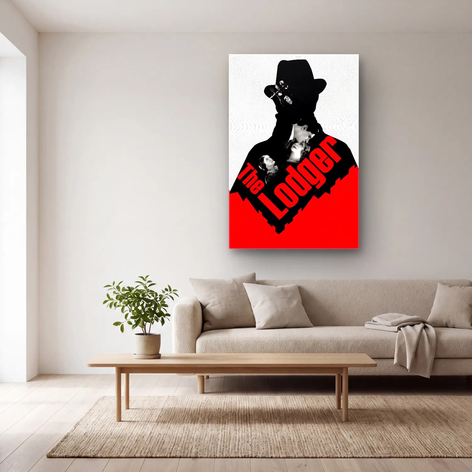 Vintage Poster Yazılı Tasarım No. 68 cam tablo — açık renk salonda