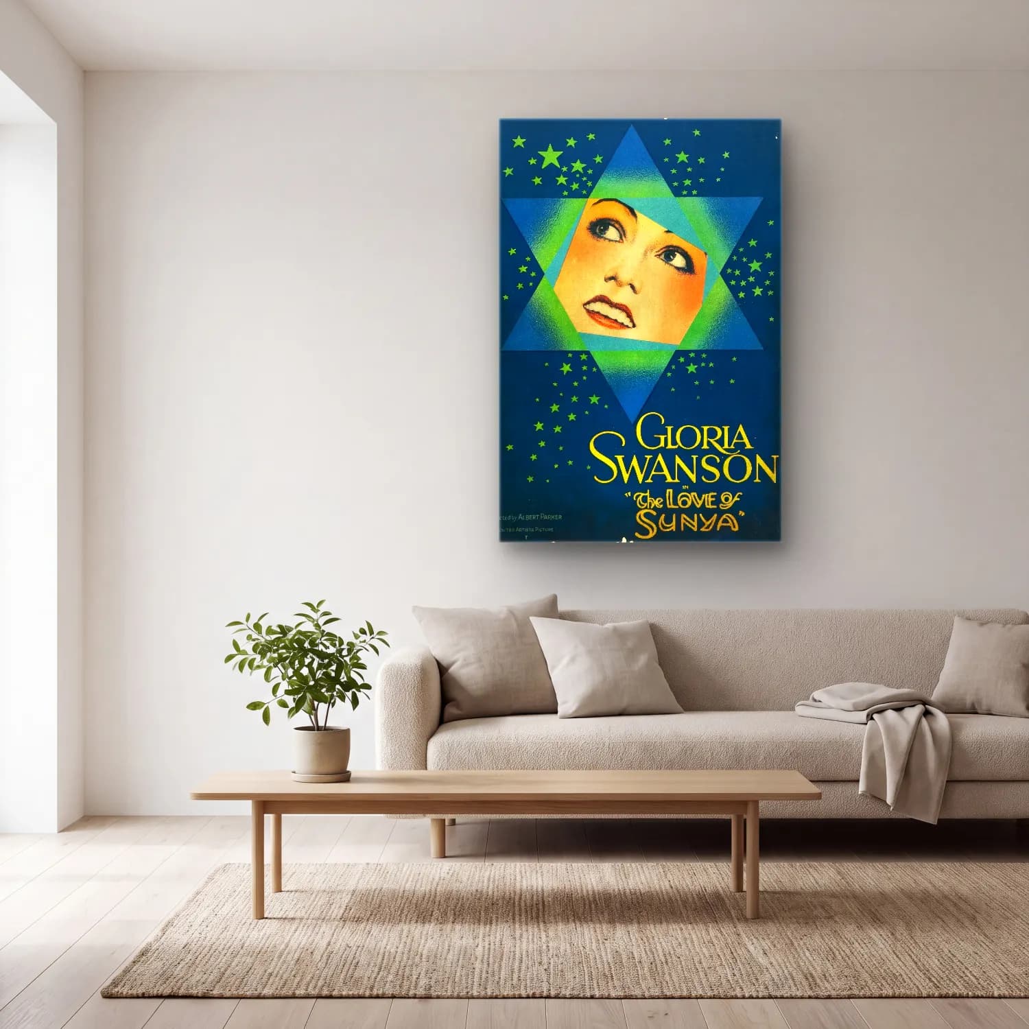 Vintage Poster Şapkalı Kadın No. 17 cam tablo — açık renk salonda
