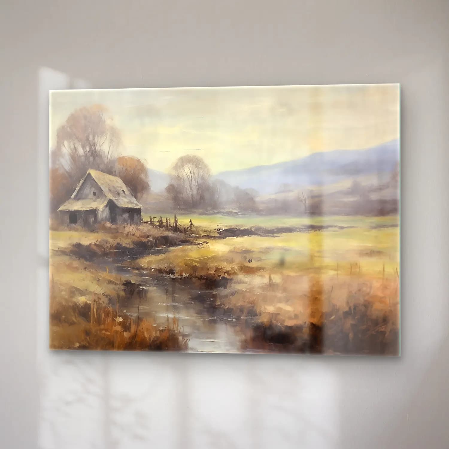 Yağlı Boya Kır Evi No. 70 cam tablo — sağ açıdan görünüm