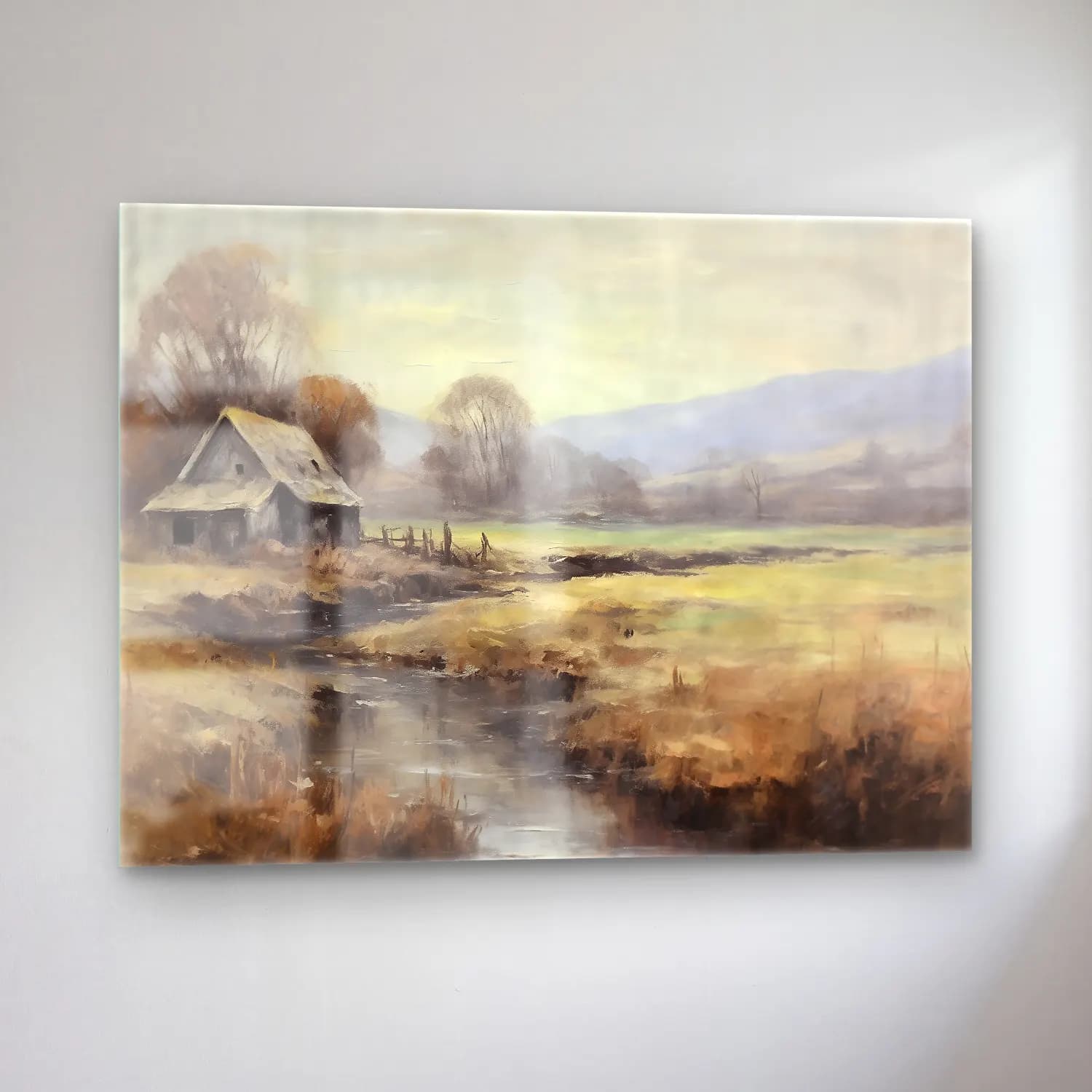 Yağlı Boya Kır Evi No. 70 cam tablo — sol açıdan görünüm