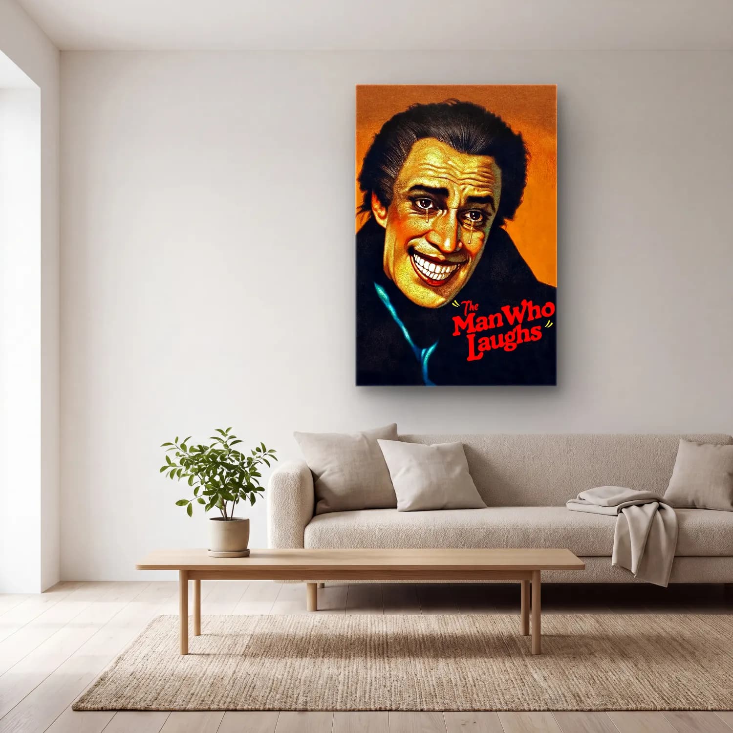 Vintage Poster Erkek Portresi No. 16 cam tablo — açık renk salonda