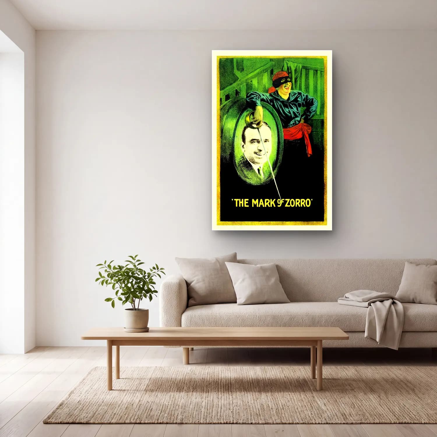 Vintage Poster Erkek Portresi No. 17 cam tablo — açık renk salonda