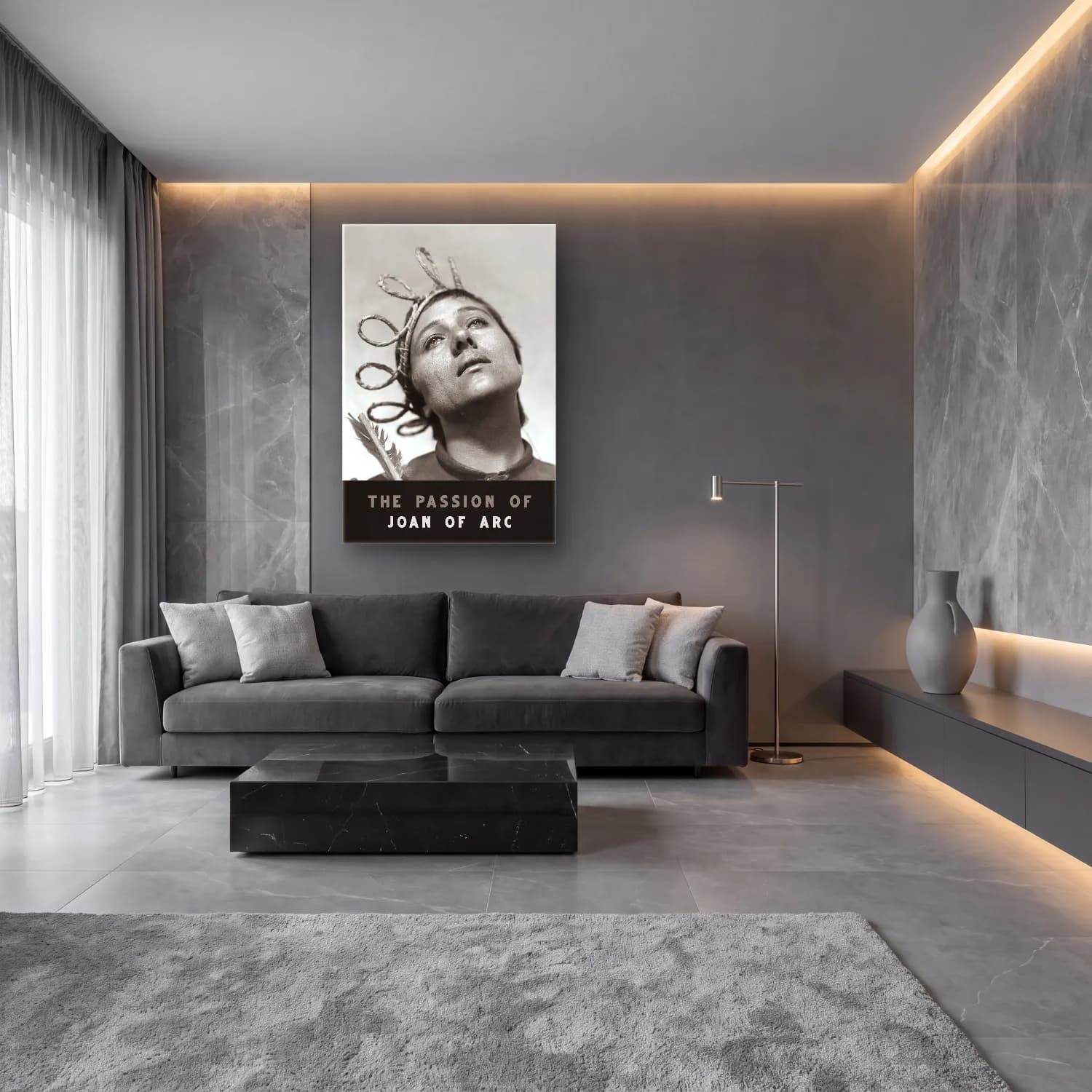 Siyah Beyaz Kadın Portresi No. 6 cam tablo — lüks salon duvarında