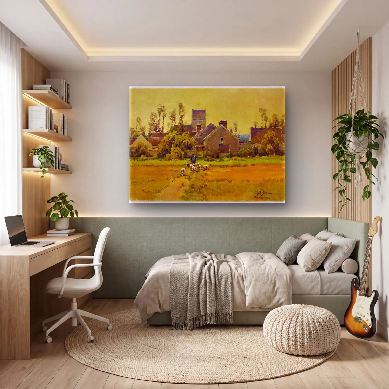 Yağlı Boya Kır Evi No. 71 cam tablo — genç odasında