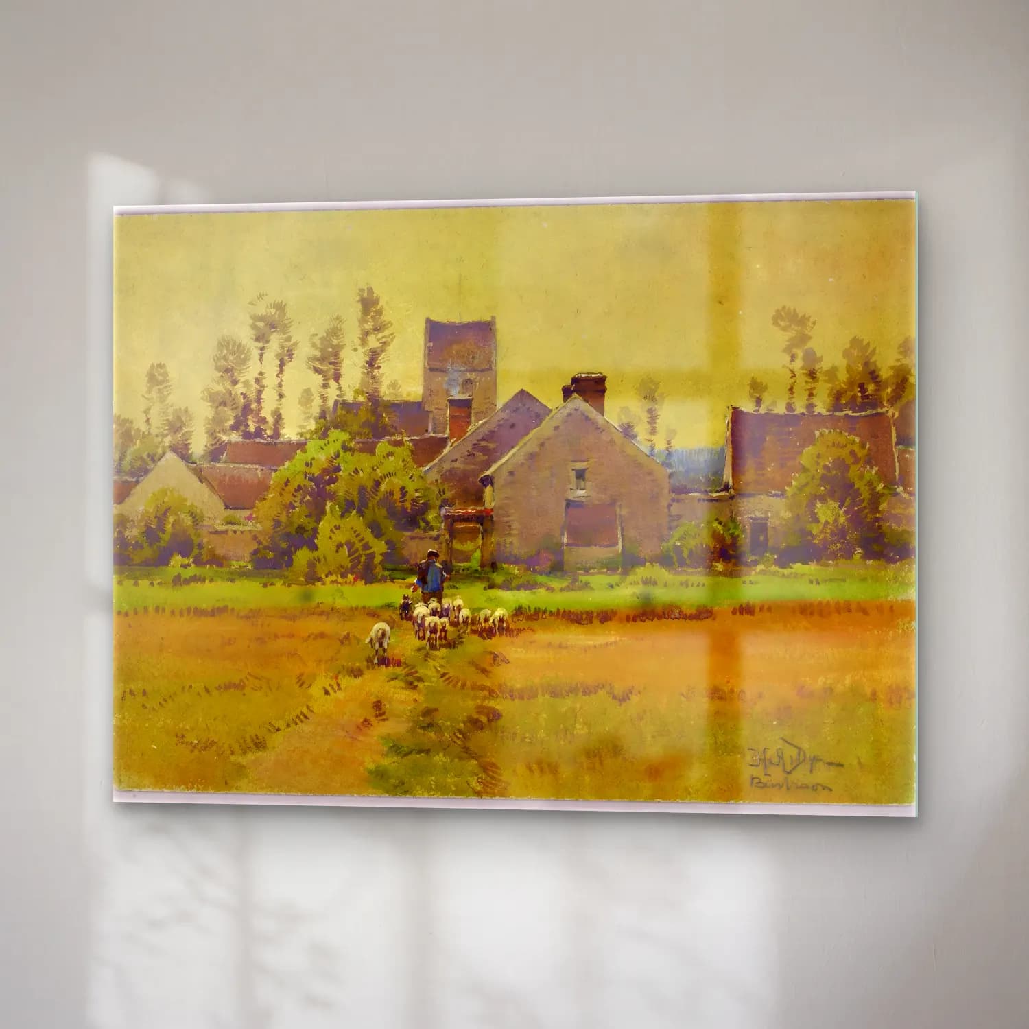 Yağlı Boya Kır Evi No. 71 cam tablo — sağ açıdan görünüm