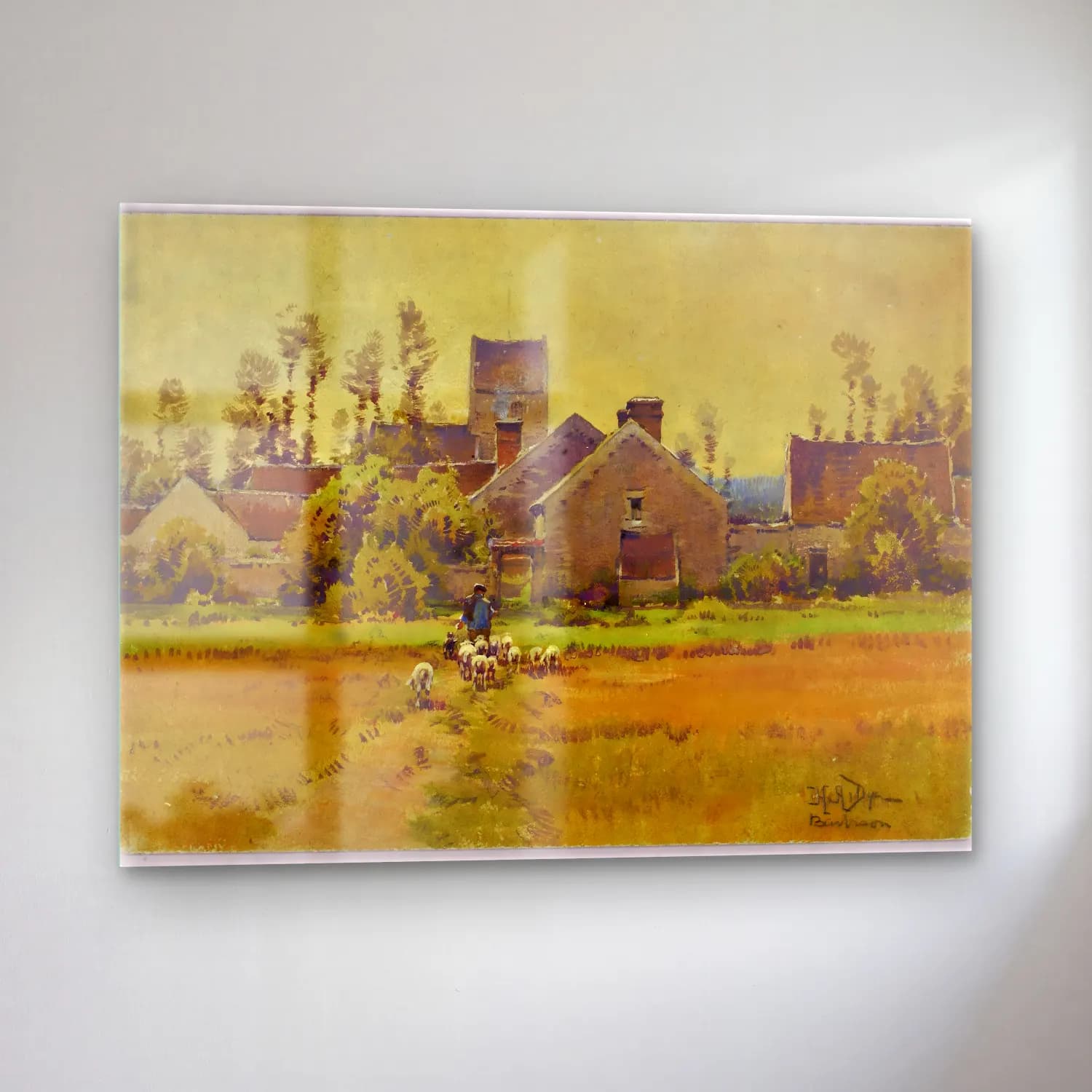 Yağlı Boya Kır Evi No. 71 cam tablo — sol açıdan görünüm