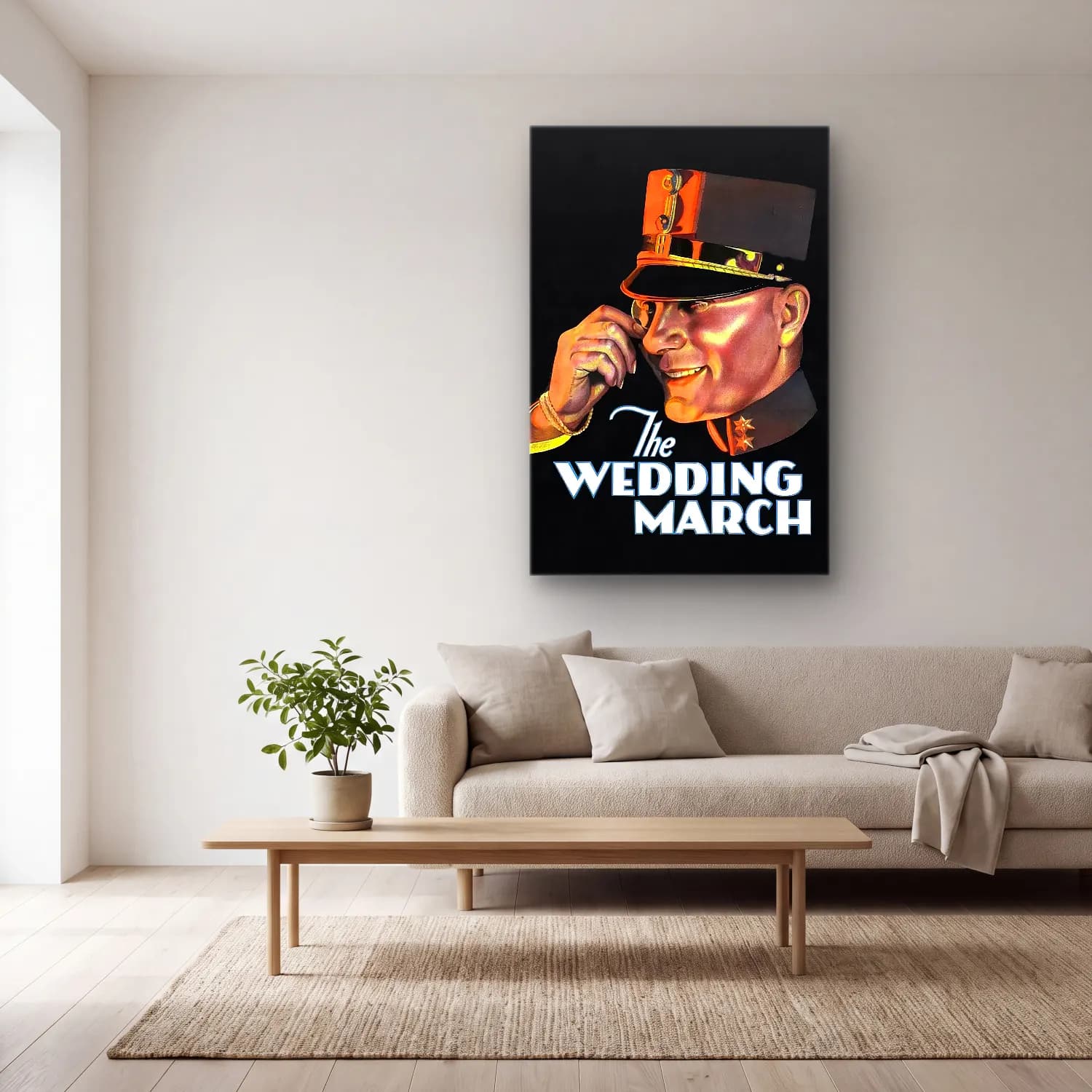 Vintage Poster Erkek Portresi No. 18 cam tablo — açık renk salonda