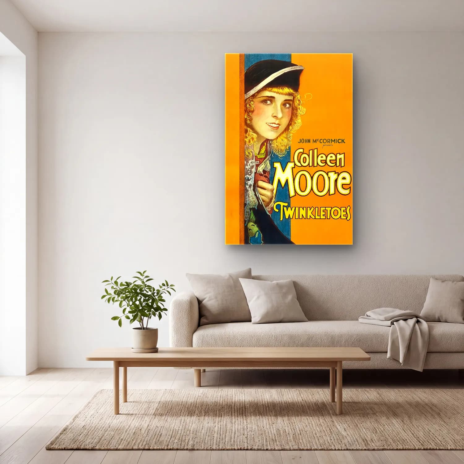 Vintage Poster Şapkalı Kadın No. 18 cam tablo — açık renk salonda
