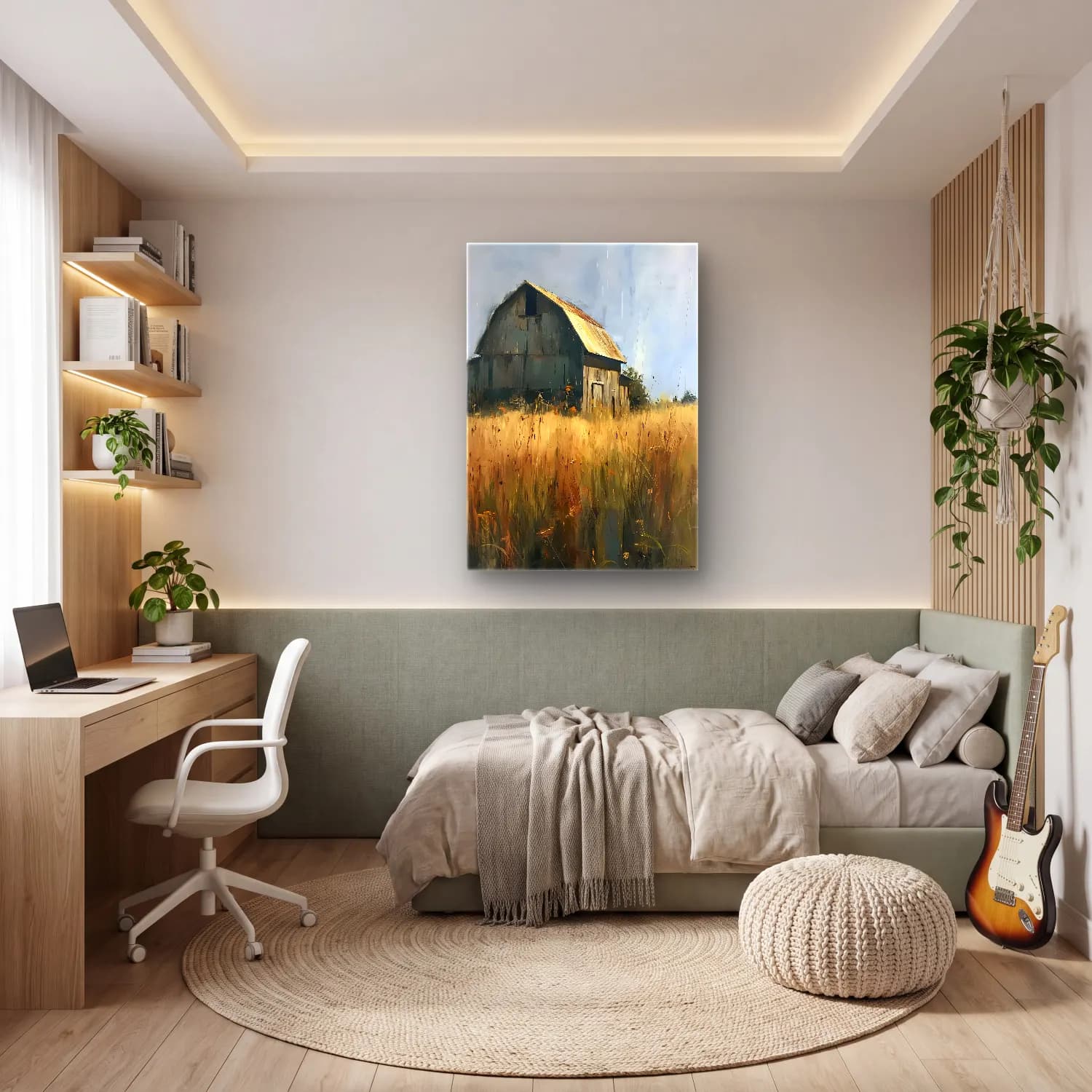 Yağlı Boya Kır Evi No. 73 cam tablo — genç odasında