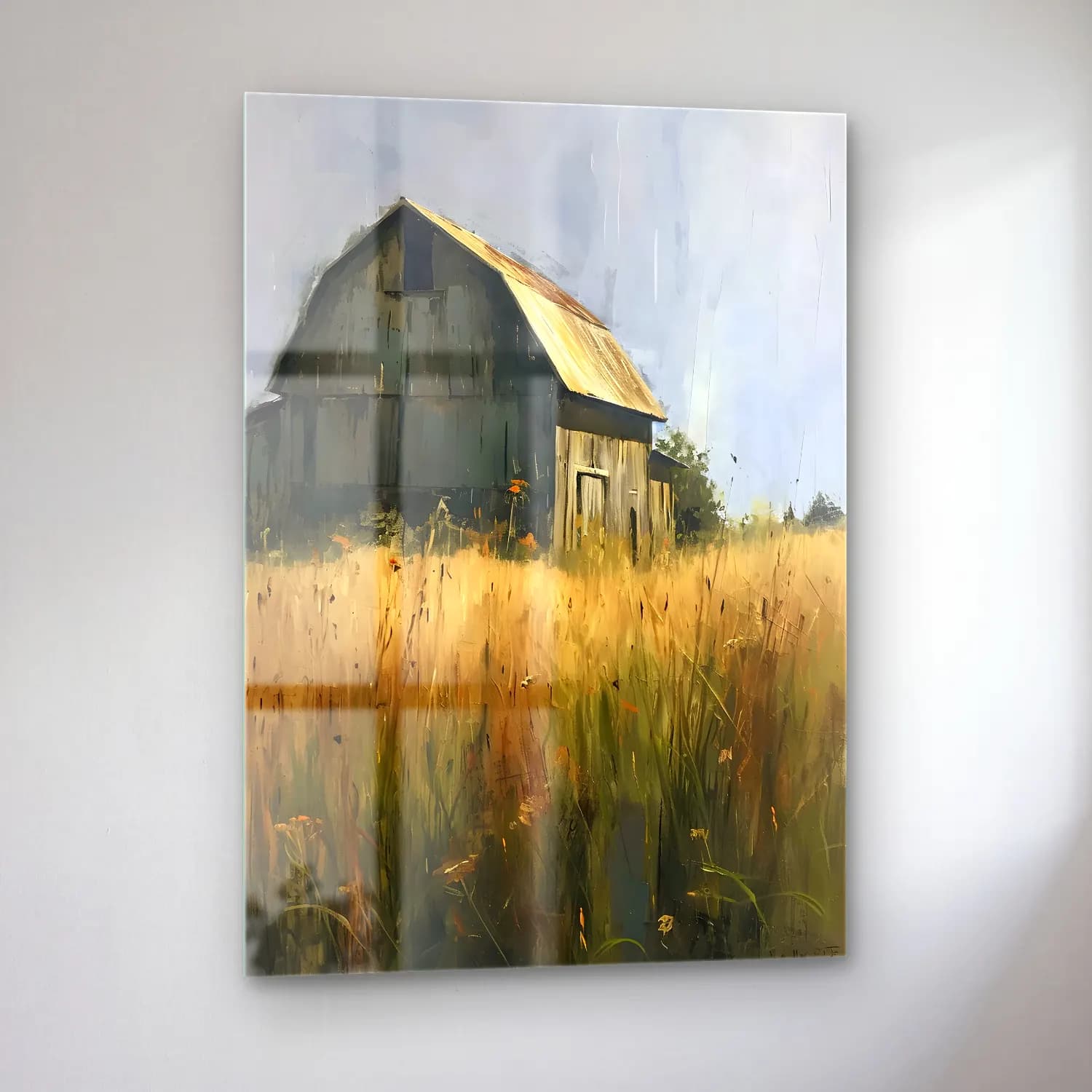 Yağlı Boya Kır Evi No. 73 cam tablo — sol açıdan görünüm