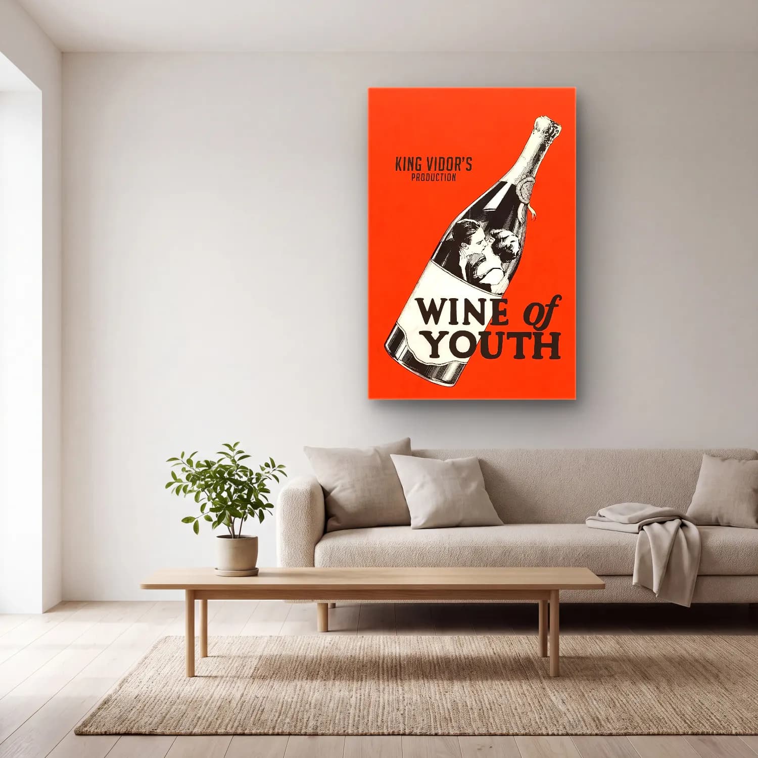 Vintage Poster Kadeh Şarap No. 13 cam tablo — açık renk salonda
