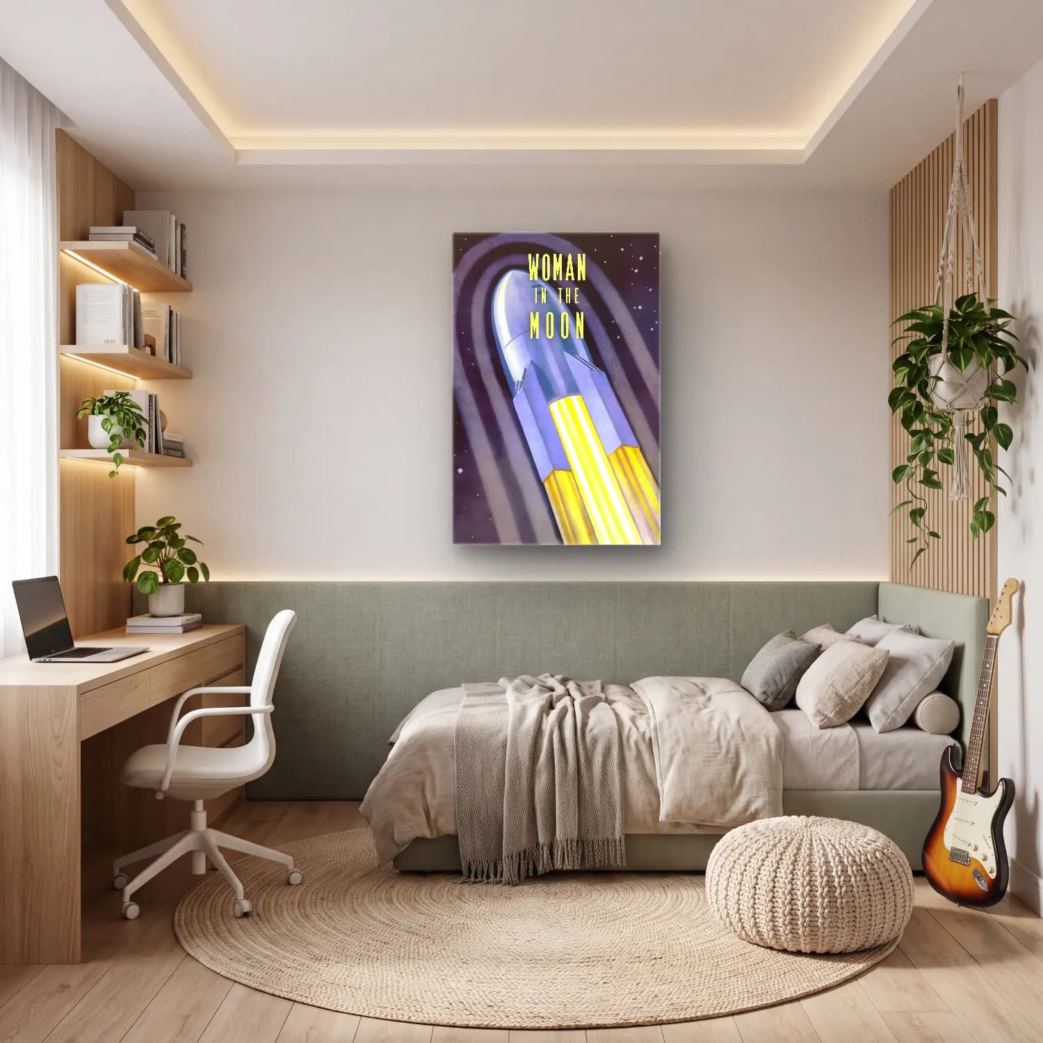 Vintage Poster Ay ve Gece – Sarı Tonlar cam tablo — genç odasında