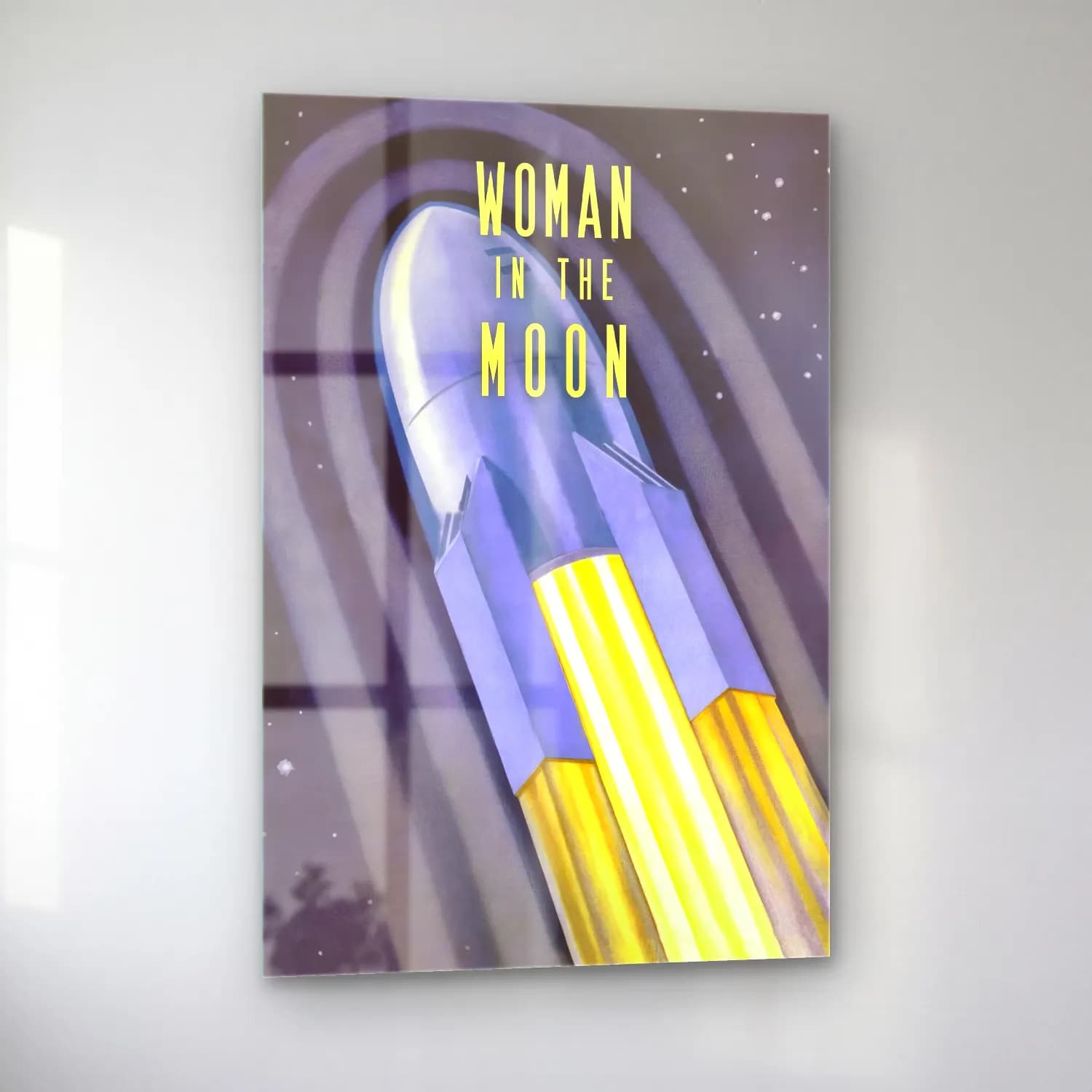 Vintage Poster Ay ve Gece – Sarı Tonlar cam tablo — sol açıdan görünüm