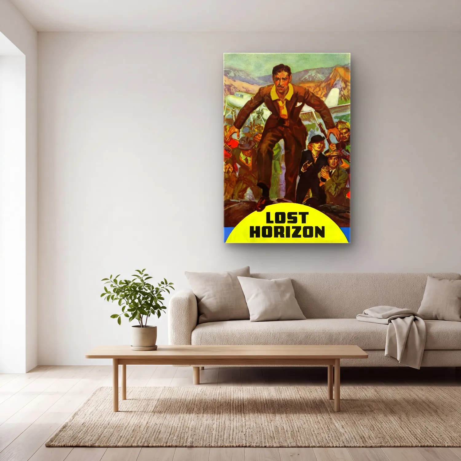 Vintage Poster Erkek Portresi No. 19 cam tablo — açık renk salonda