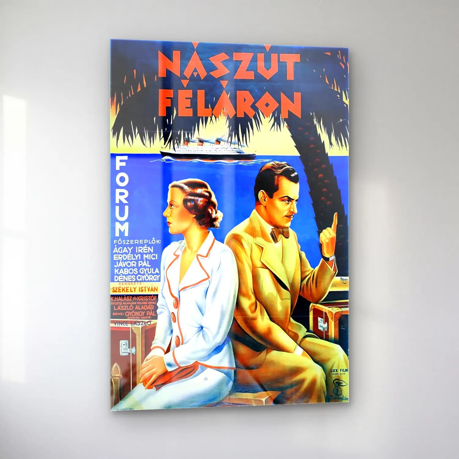 Vintage Poster Sahilde İnsanlar No. 6 cam tablo — sol açıdan görünüm