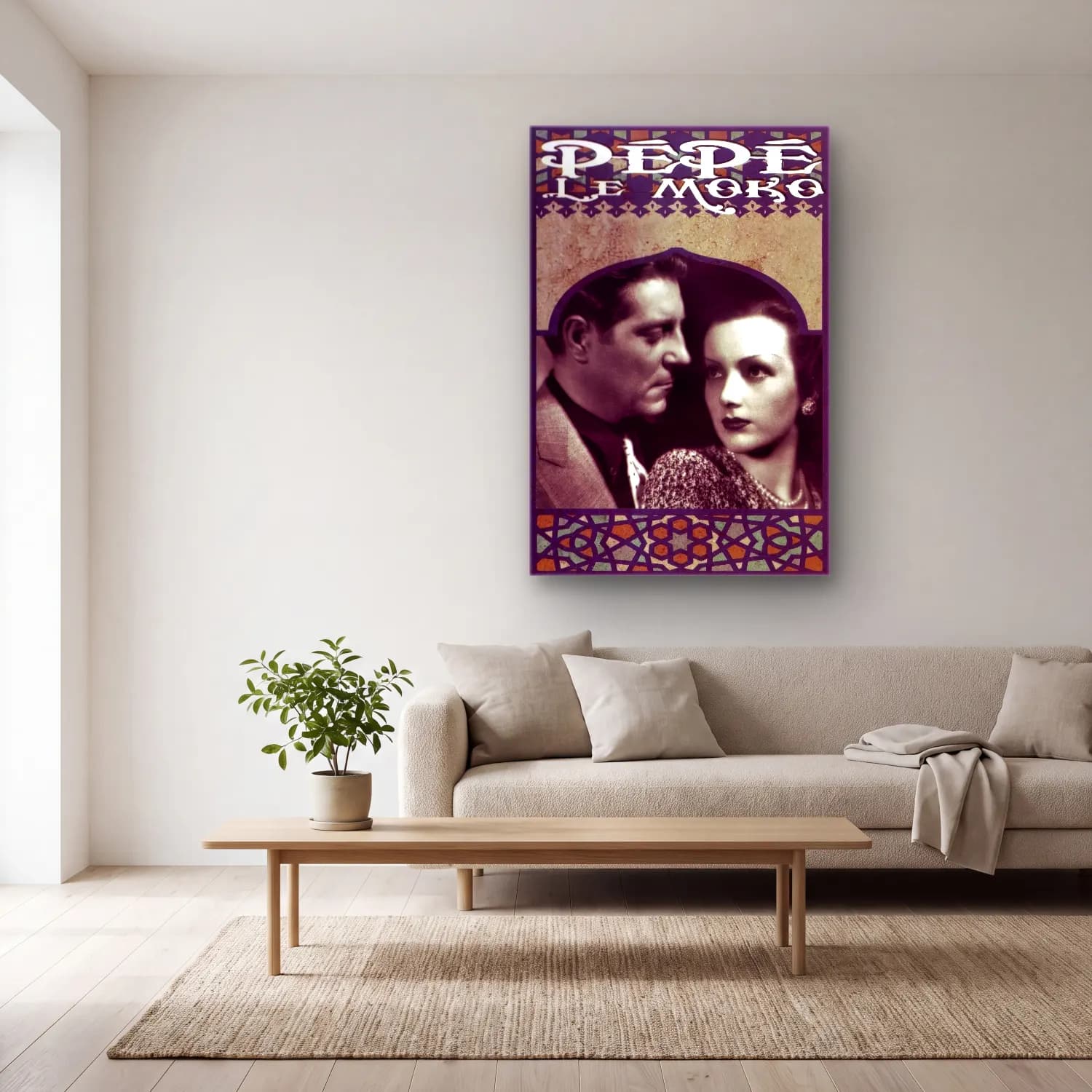 Vintage Poster Aşıklar No. 36 cam tablo — açık renk salonda