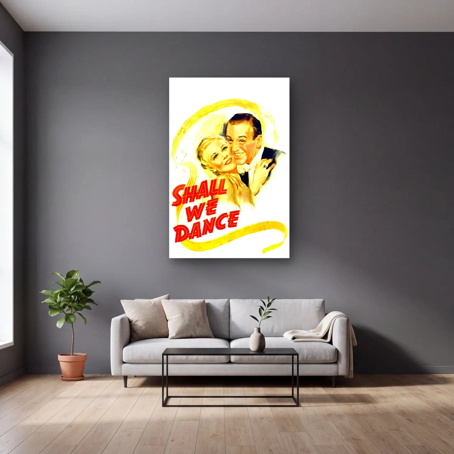 Vintage Poster Dansçılar No. 17 cam tablo — gri duvarlı salonda