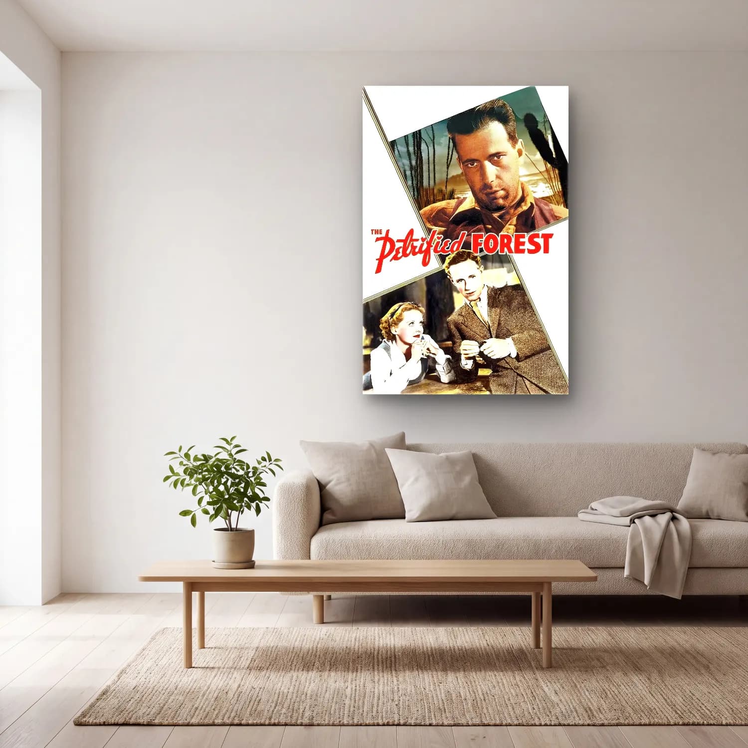 Vintage Poster Orman – Yeşil Tonlar cam tablo — açık renk salonda