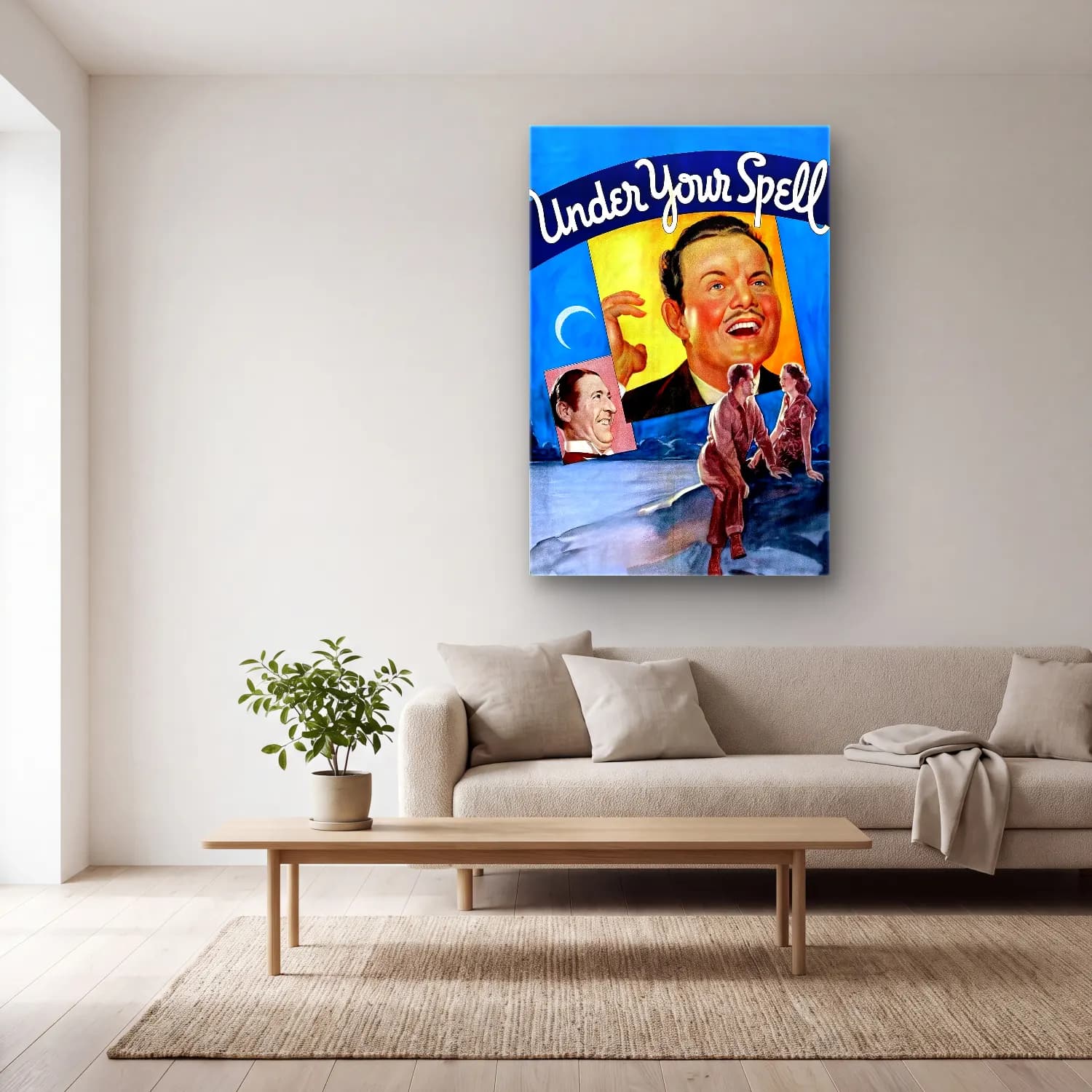 Vintage Poster Erkek Portresi No. 21 cam tablo — açık renk salonda