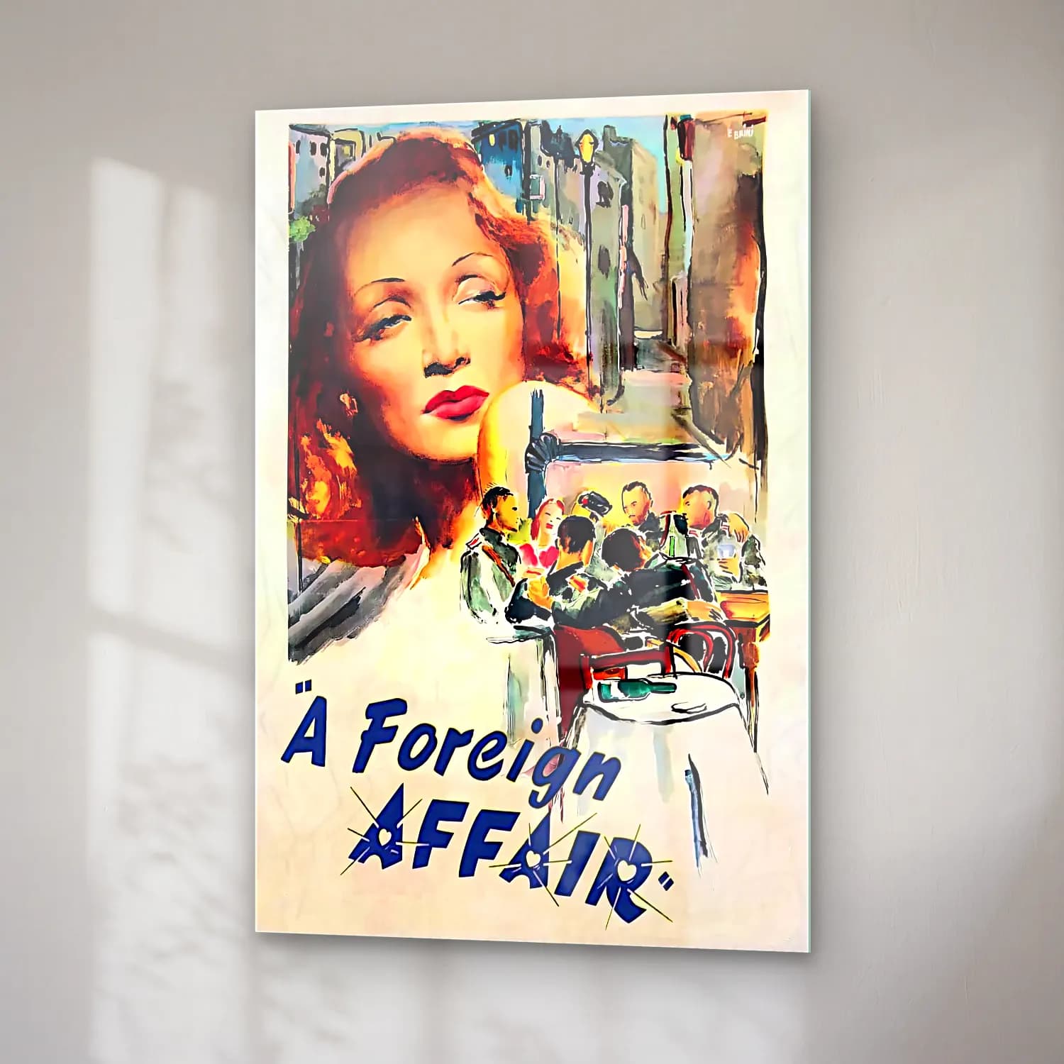 Vintage Poster Kafeli Avrupa Sokağı – Siyah Beyaz Tonlar cam tablo — sağ açıdan görünüm