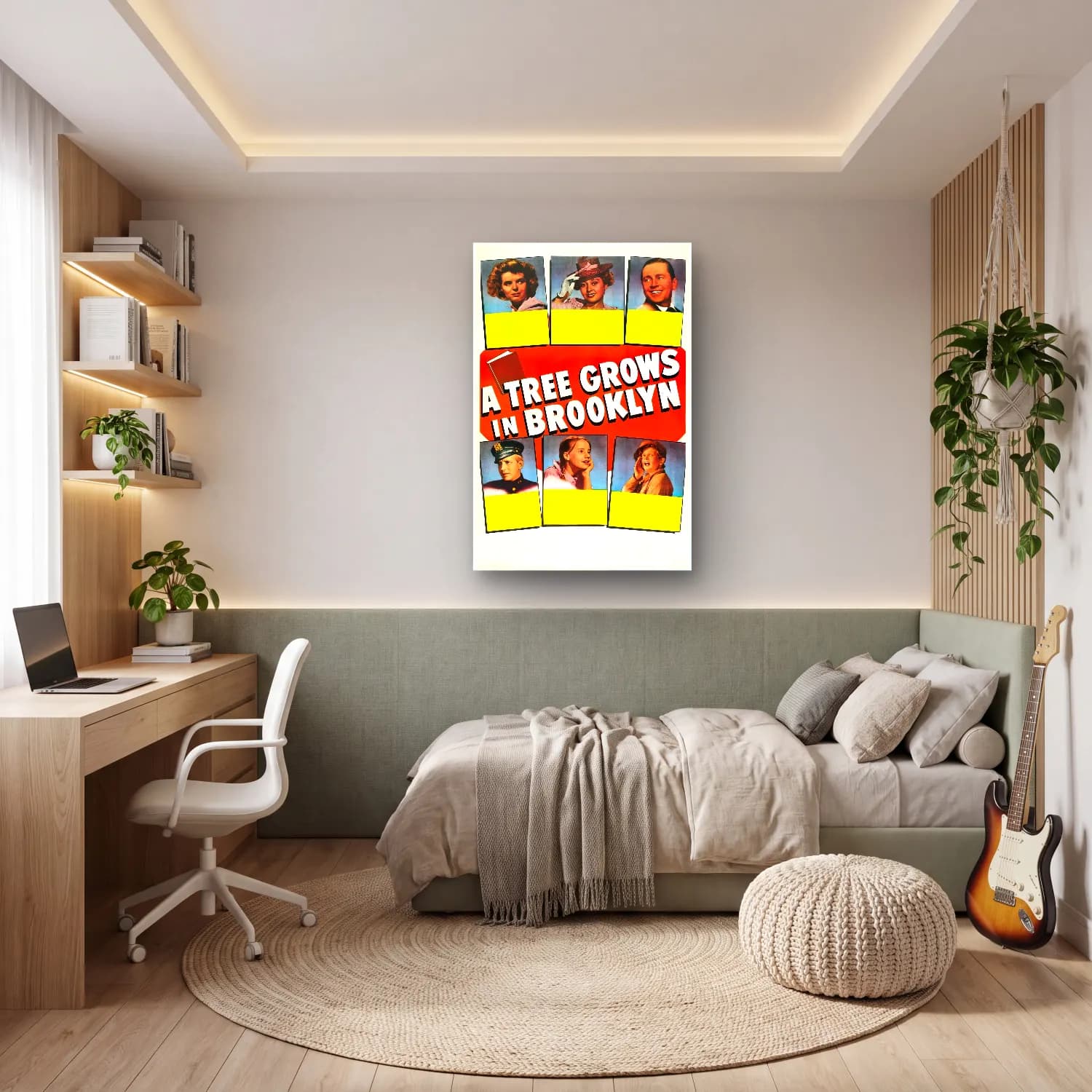 Vintage Poster Kiraz Çiçekleri – Yeşil Tonlar cam tablo — genç odasında