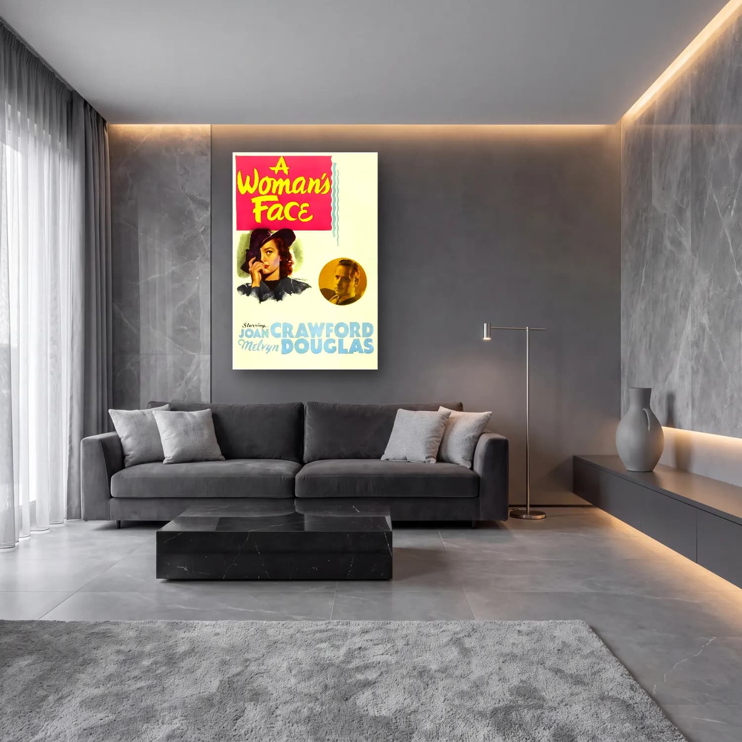 Vintage Poster Kadın Portresi – Sarı Tonlar cam tablo — lüks salon duvarında