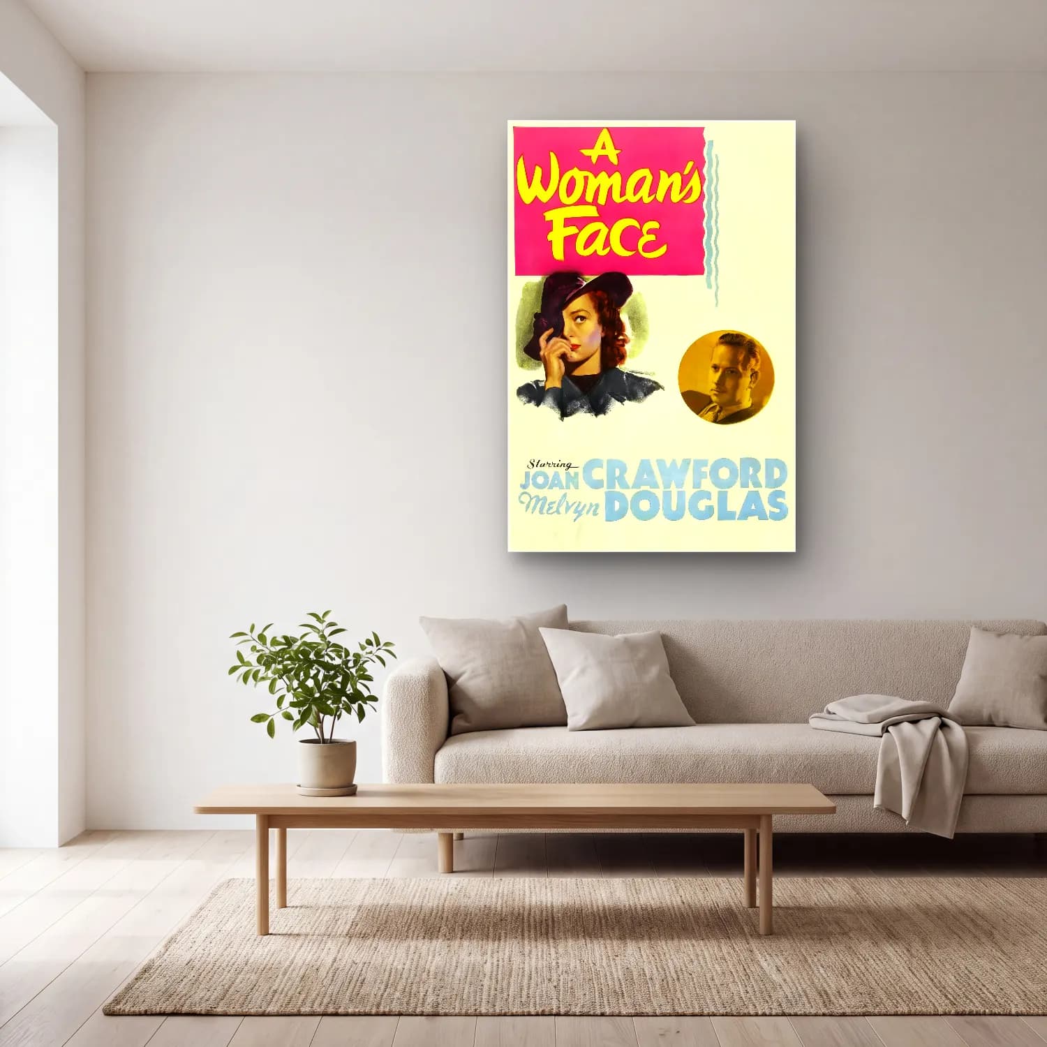 Vintage Poster Kadın Portresi – Sarı Tonlar cam tablo — açık renk salonda