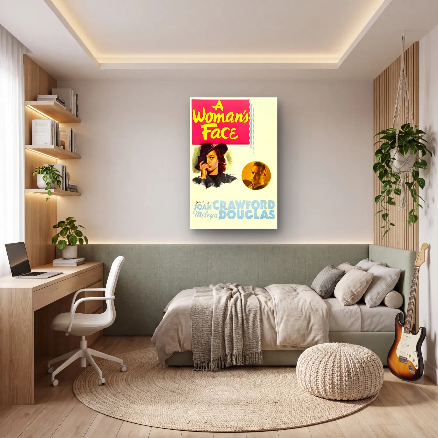 Vintage Poster Kadın Portresi – Sarı Tonlar cam tablo — genç odasında