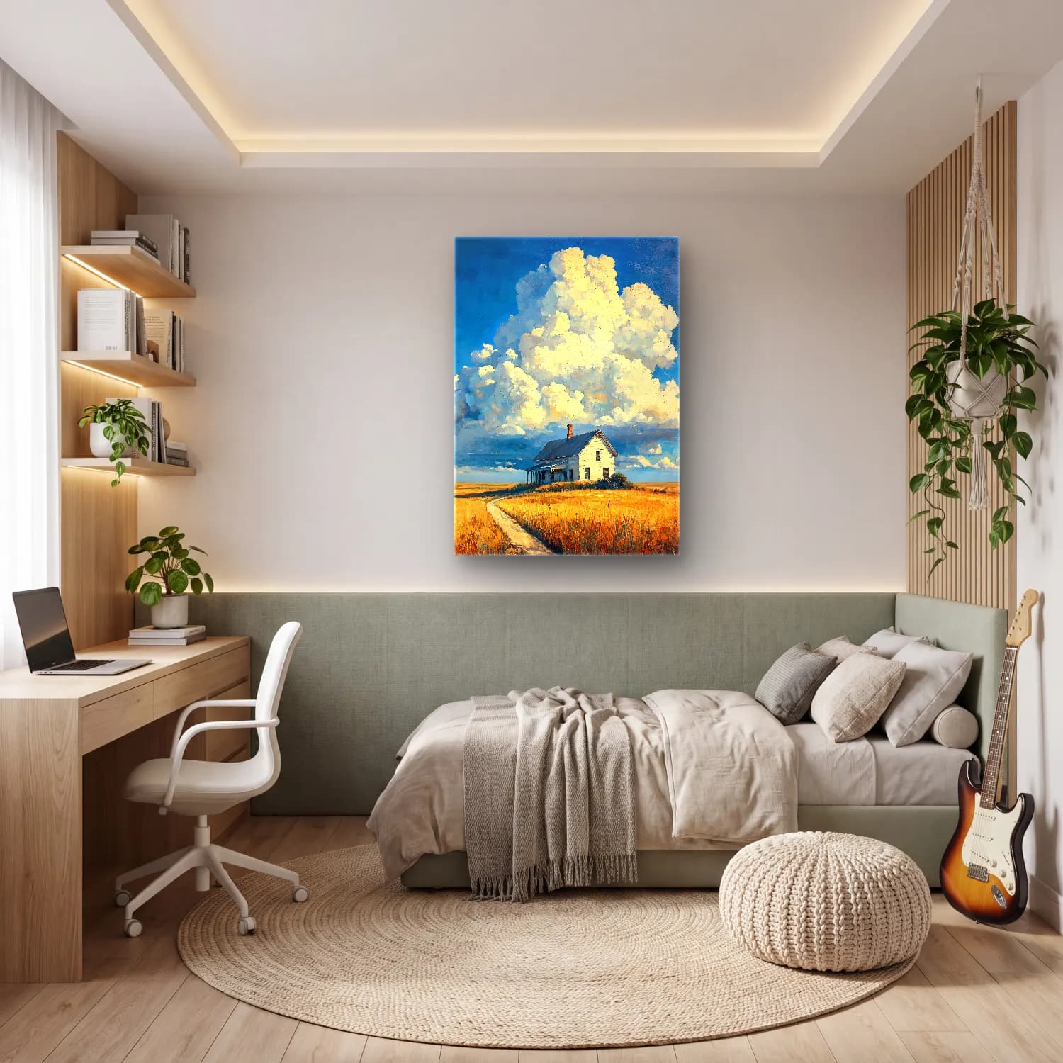 Yağlı Boya Kır Evi No. 76 cam tablo — genç odasında