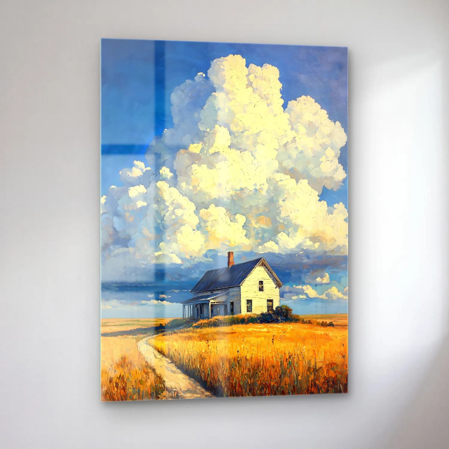 Yağlı Boya Kır Evi No. 76 cam tablo — sol açıdan görünüm