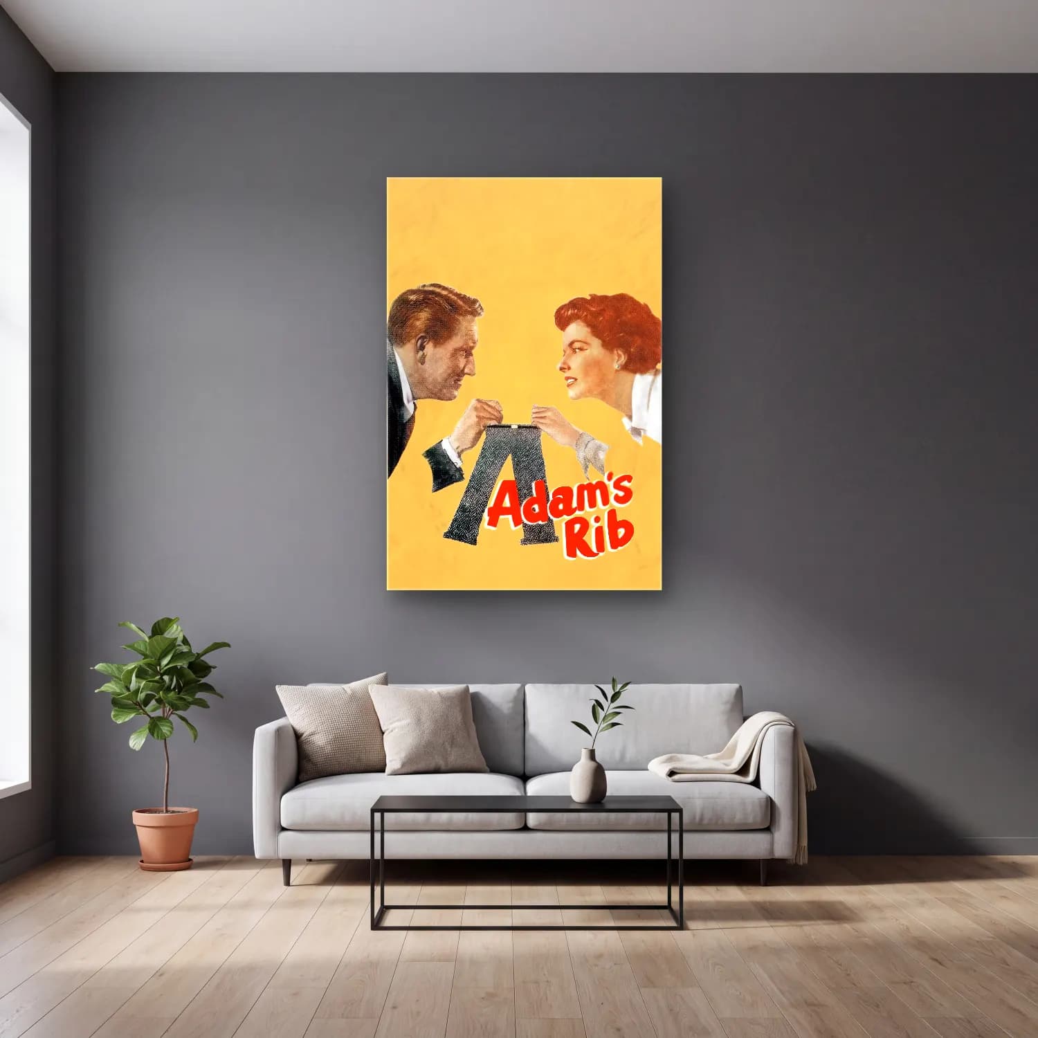 Vintage Poster Plak No. 4 cam tablo — gri duvarlı salonda