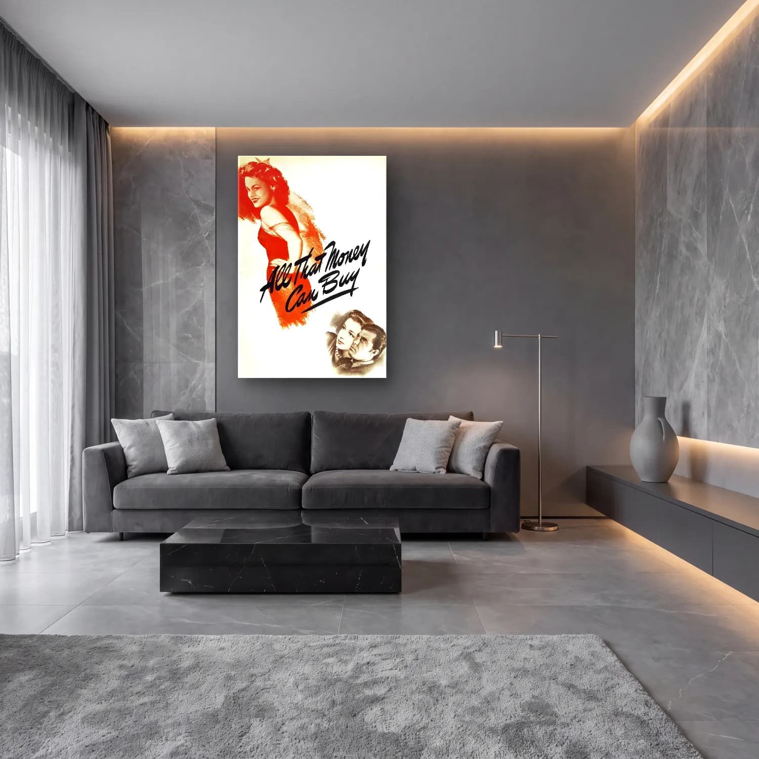 Vintage Poster Yazılı Tasarım No. 72 cam tablo — lüks salon duvarında