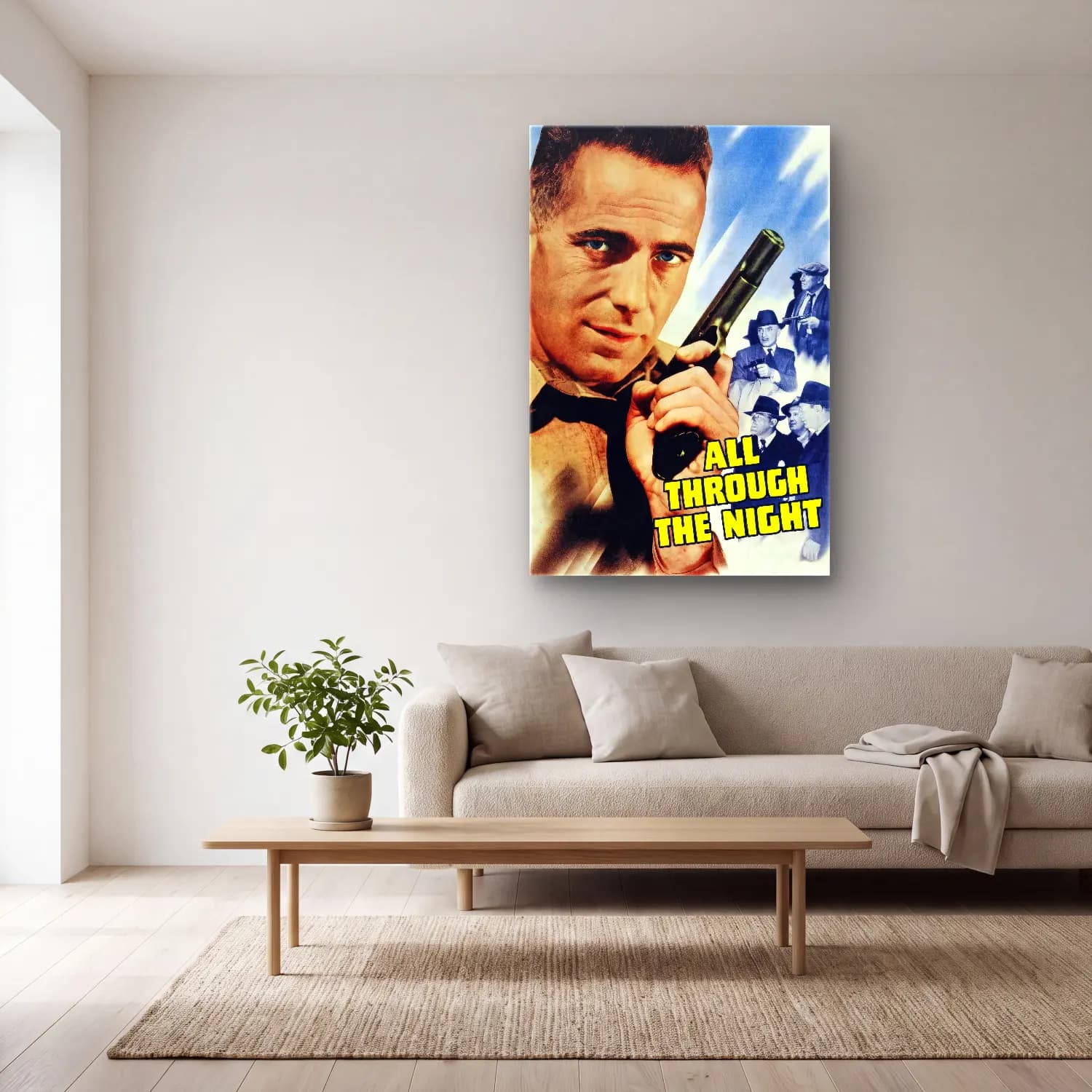 Vintage Poster Erkek Portresi No. 23 cam tablo — açık renk salonda