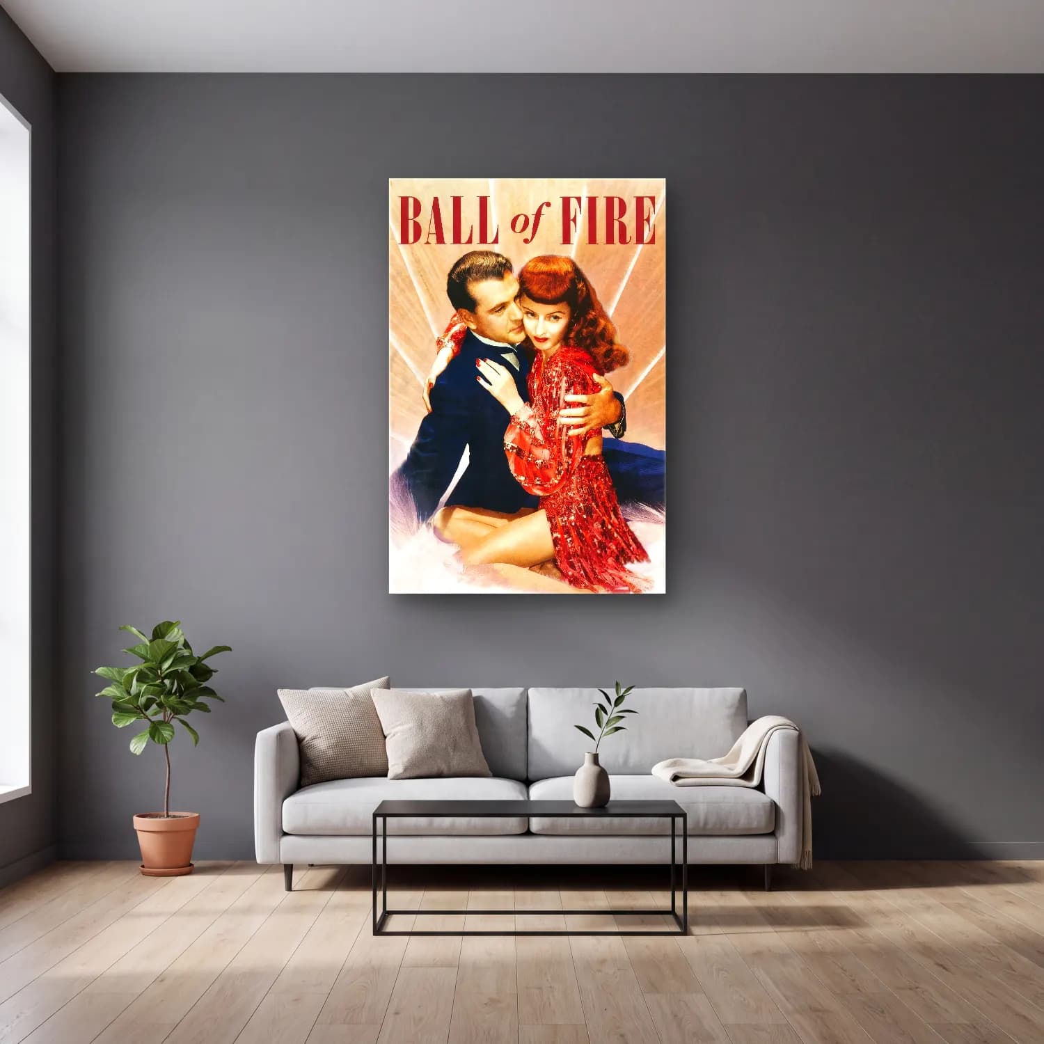 Vintage Poster Aşıklar No. 38 cam tablo — gri duvarlı salonda