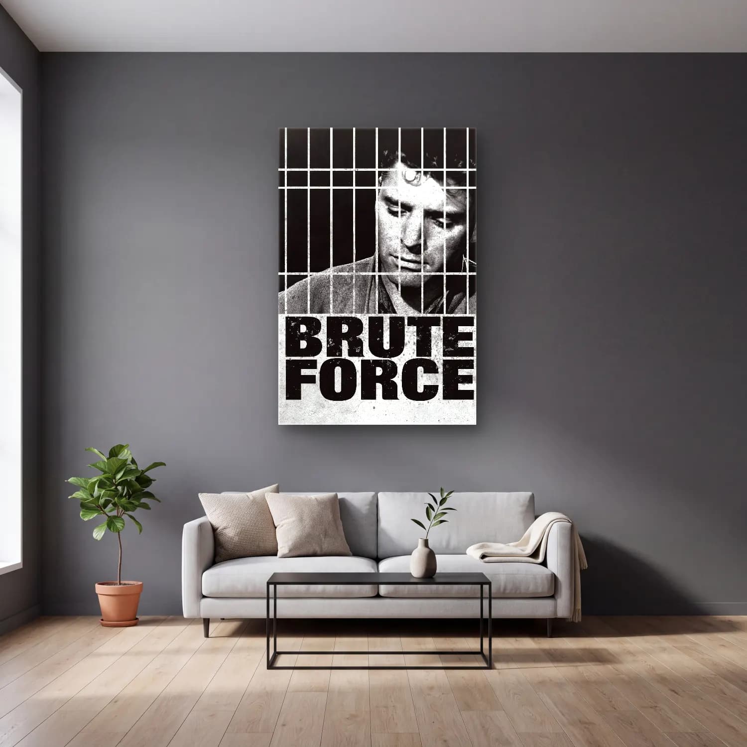 Vintage Poster Erkek Portresi No. 24 cam tablo — gri duvarlı salonda