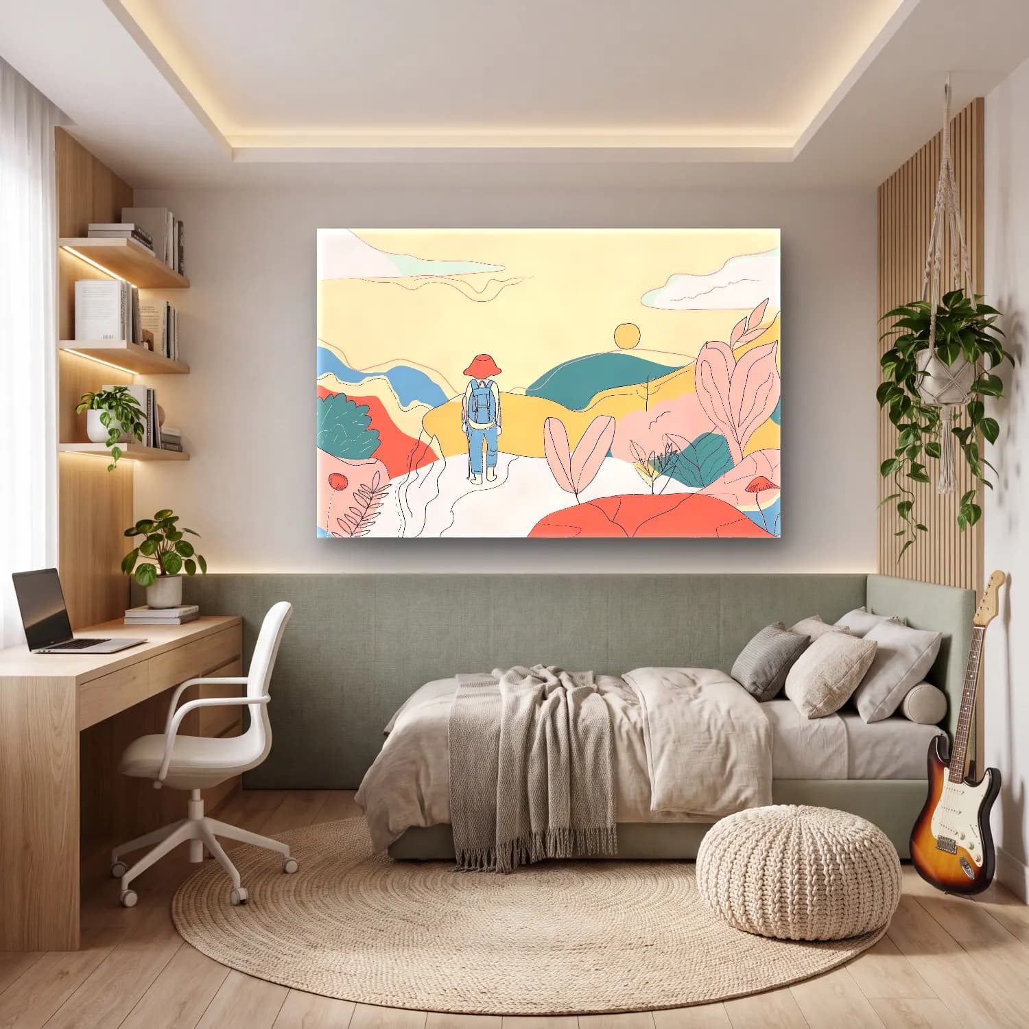 Pastel Şapkalı Kadın cam tablo — genç odasında