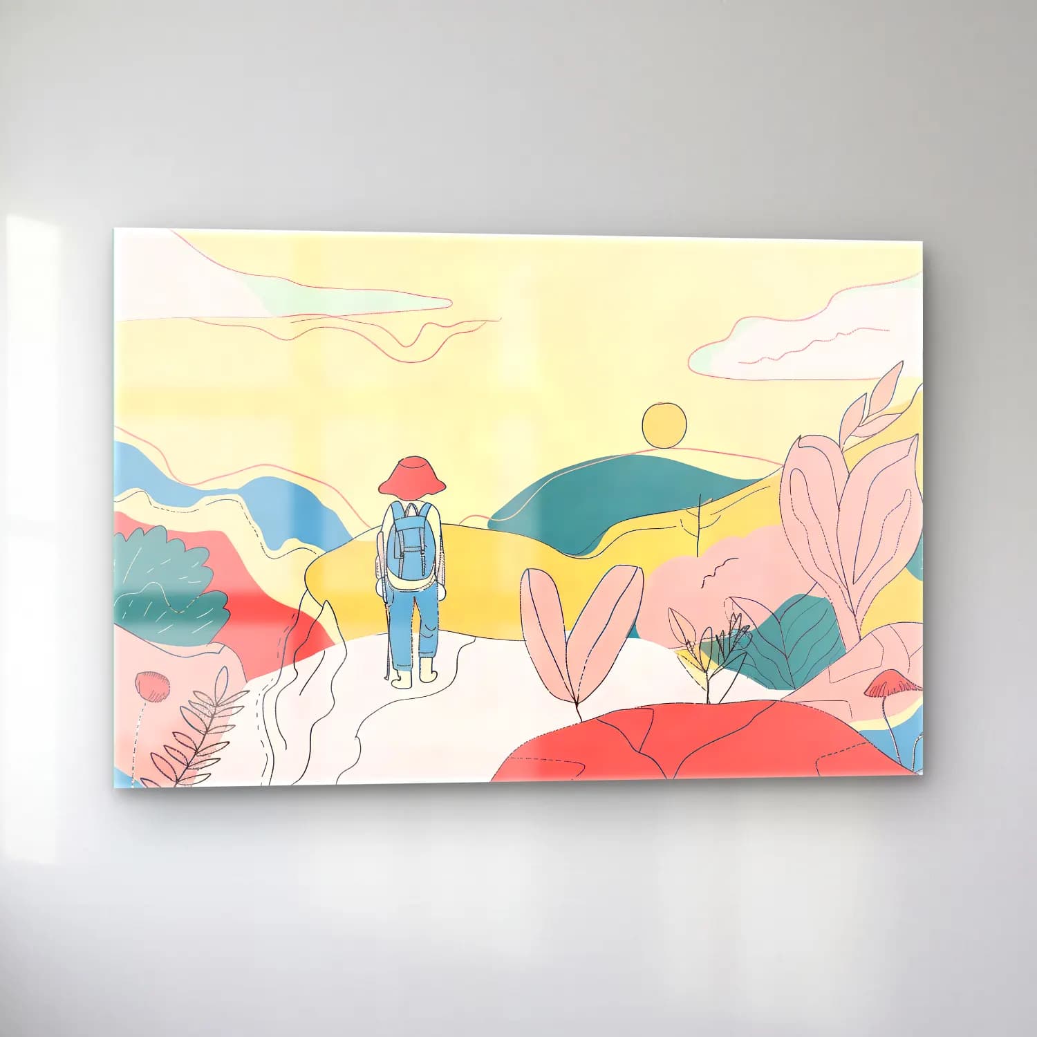 Pastel Şapkalı Kadın cam tablo — sol açıdan görünüm