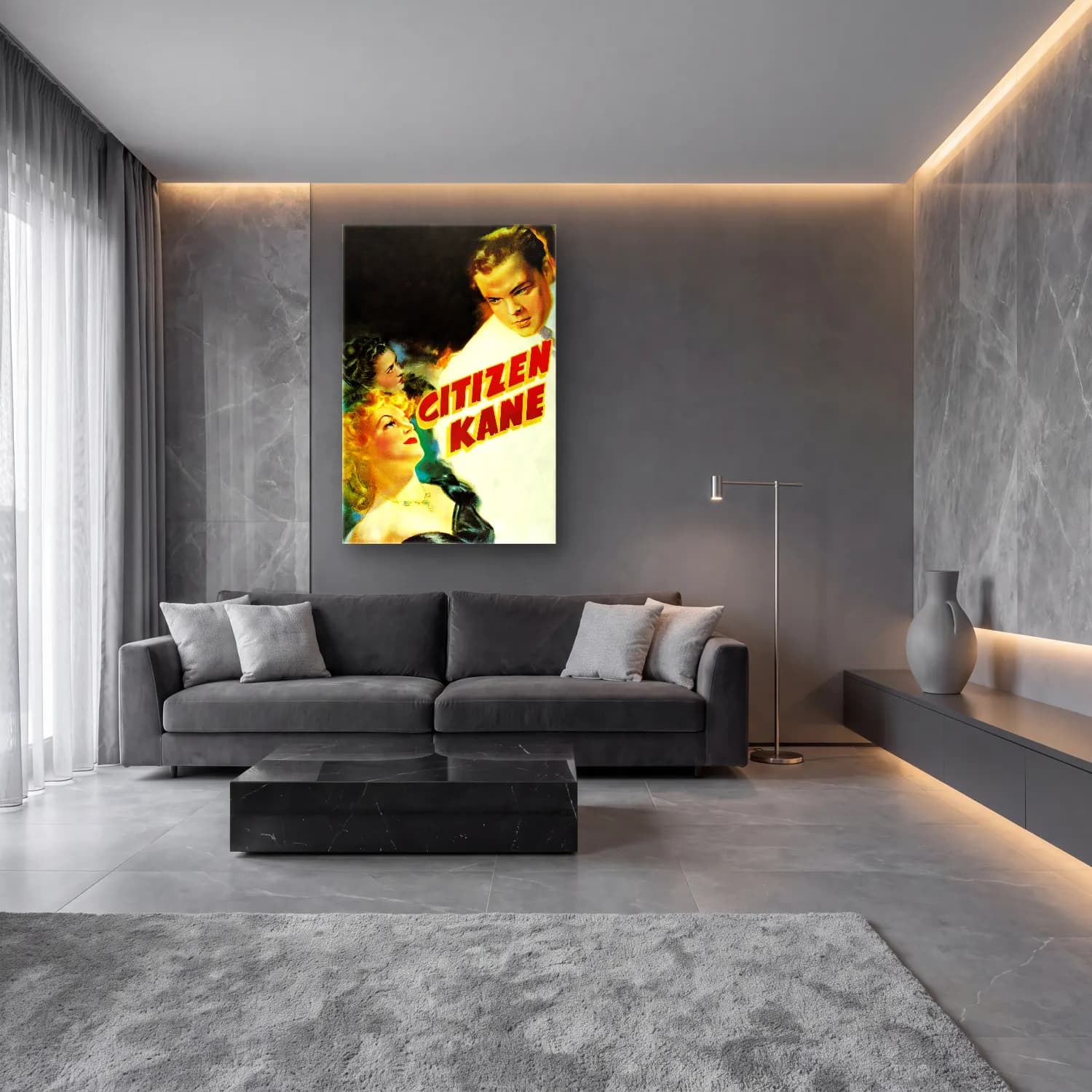 Vintage Poster Kalabalık Cadde – Turuncu Tonlar cam tablo — lüks salon duvarında