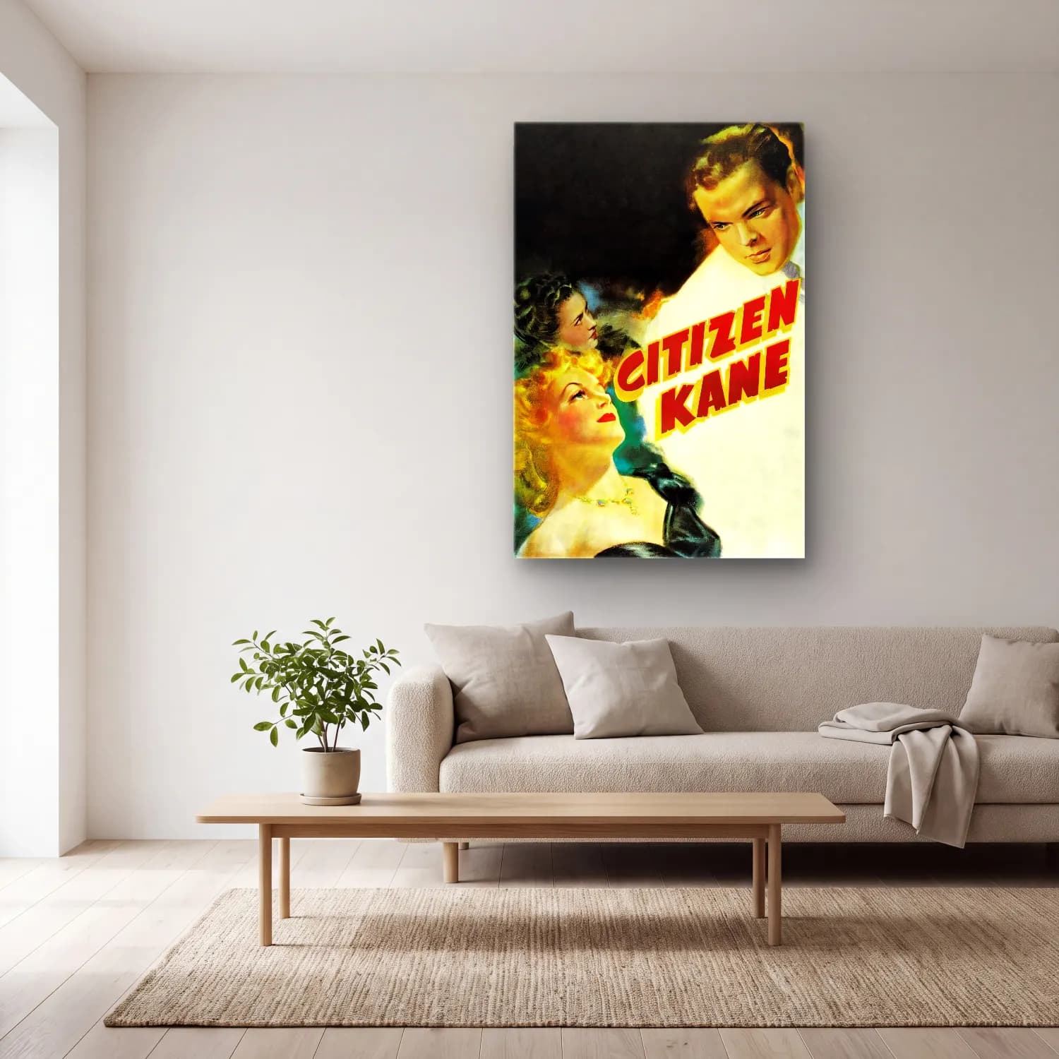Vintage Poster Kalabalık Cadde – Turuncu Tonlar cam tablo — açık renk salonda