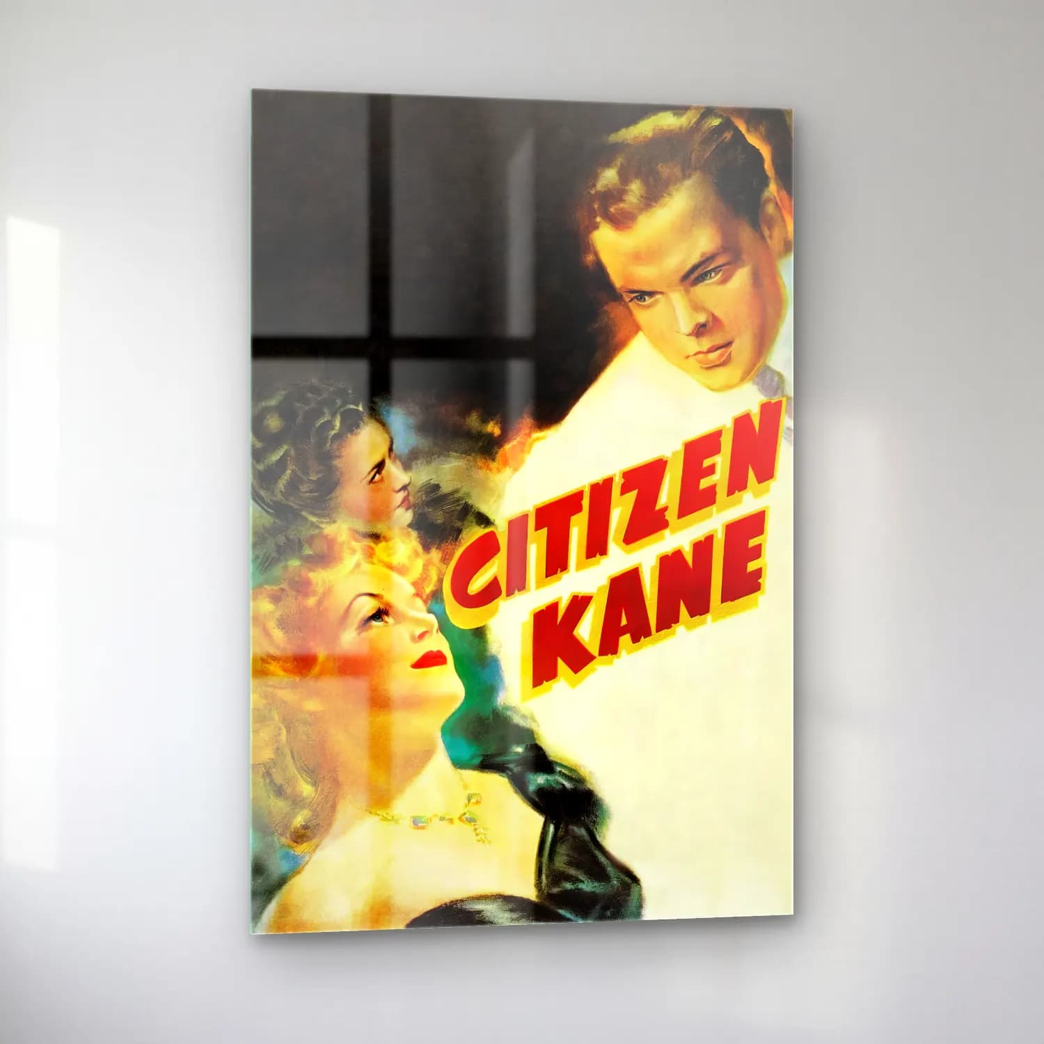 Vintage Poster Kalabalık Cadde – Turuncu Tonlar cam tablo — sol açıdan görünüm