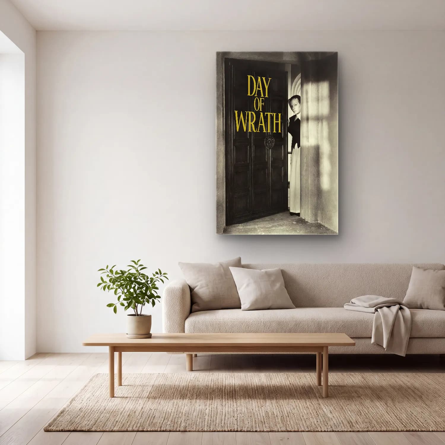 Vintage Poster Çelenk cam tablo — açık renk salonda