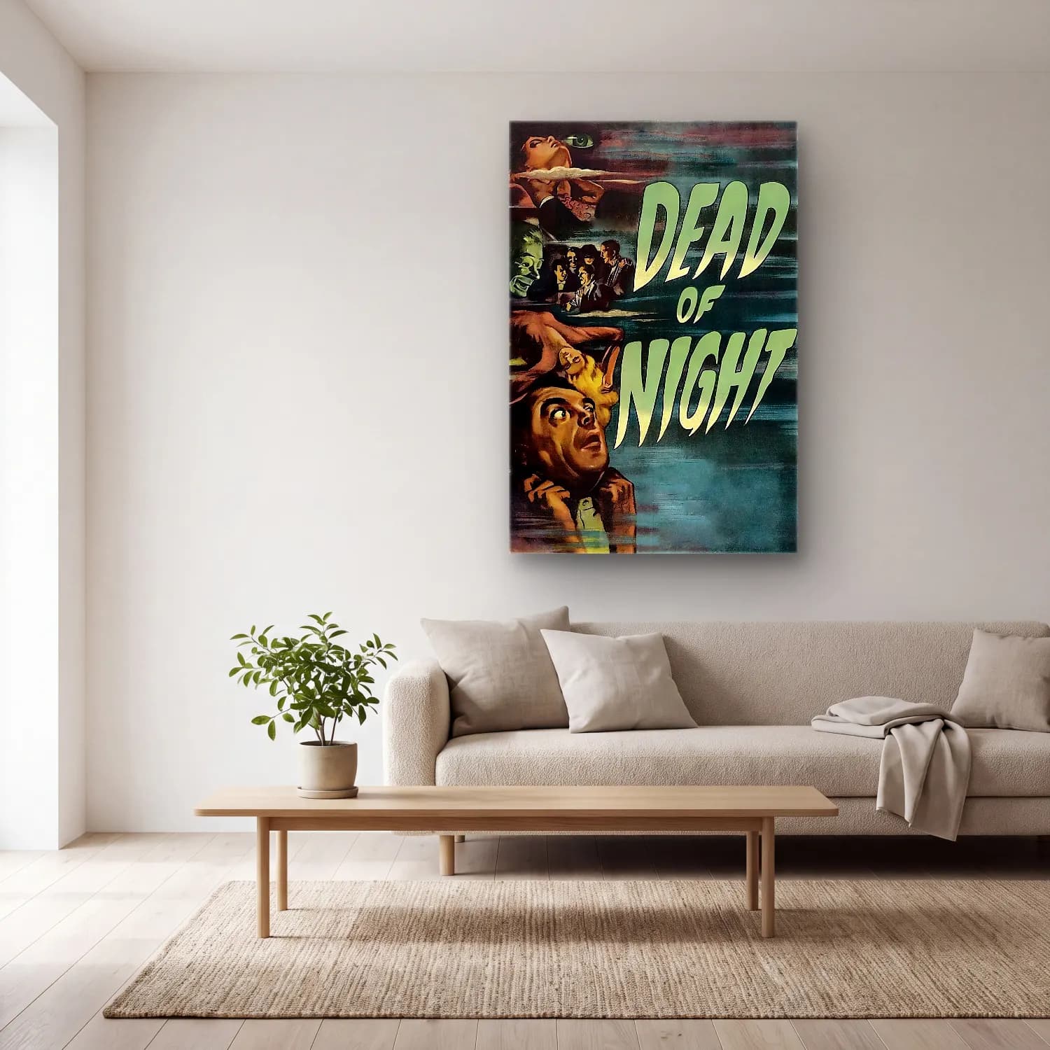 Vintage Poster Gece Şehir No. 2 cam tablo — açık renk salonda