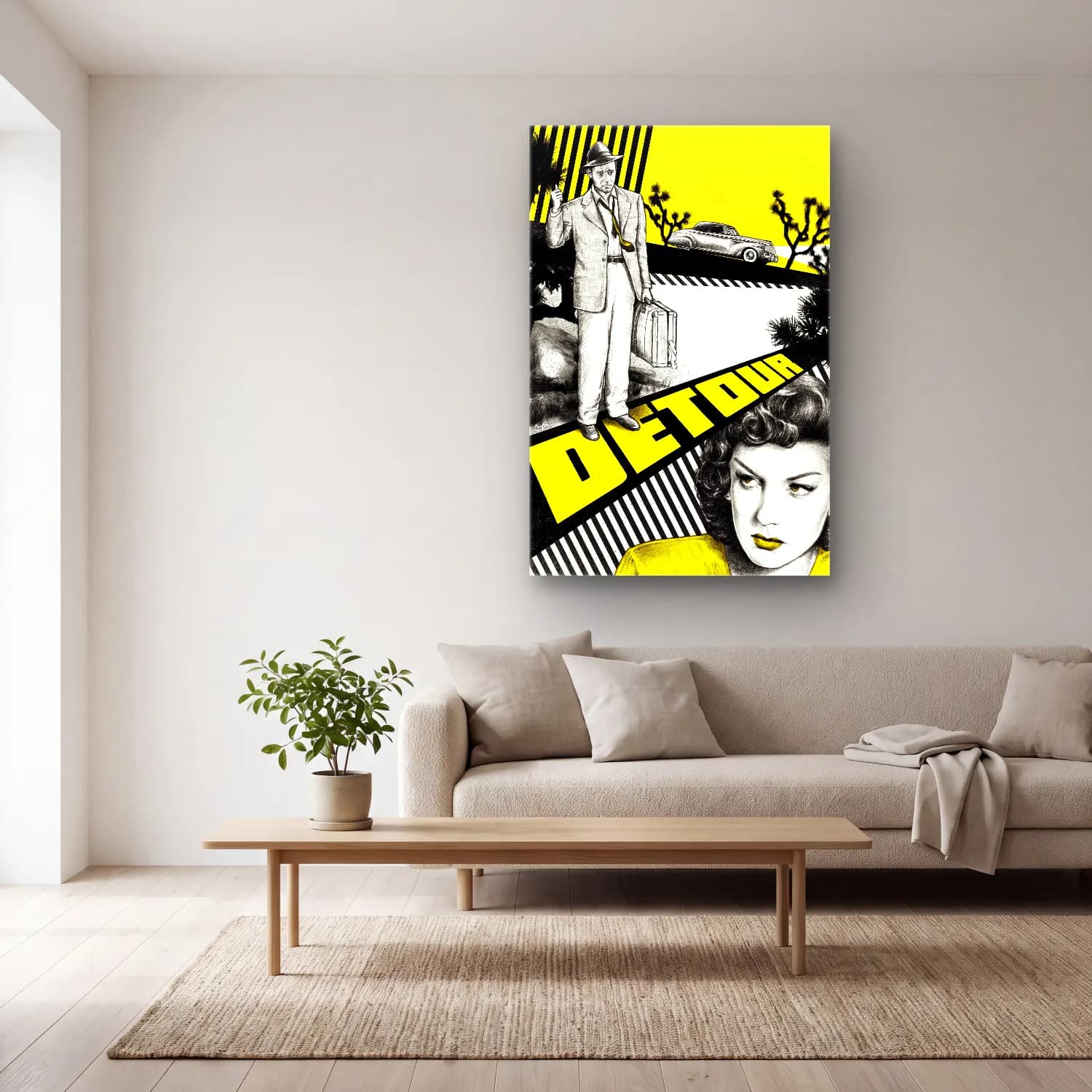 Vintage Poster Klasik Araba No. 3 cam tablo — açık renk salonda