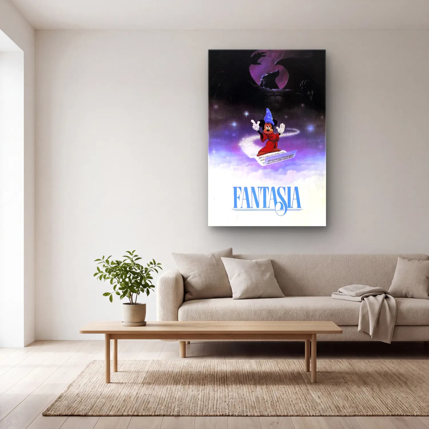 Vintage Poster Şato – Mavi Tonlar cam tablo — açık renk salonda