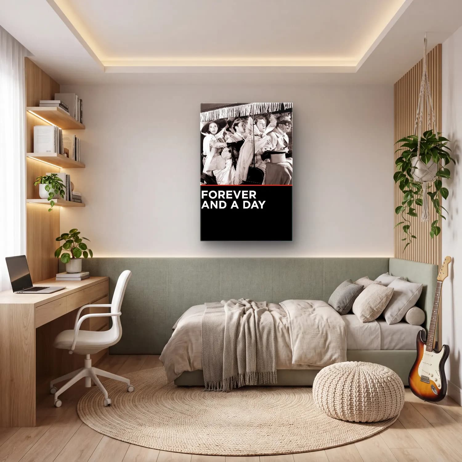 Siyah Beyaz Yazılı Tasarım No. 61 cam tablo — genç odasında